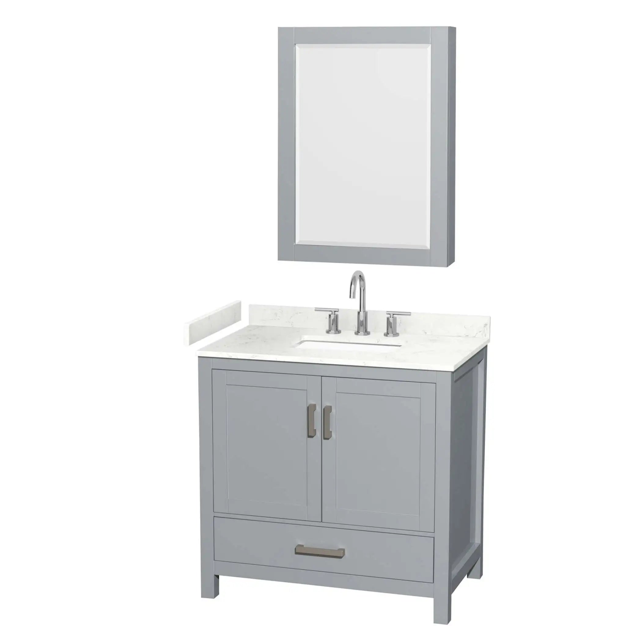 36" Sheffield Single Bathroom Vanity in Gray with Brushed Chrome Trim & Medicine Cabinet by Wyndham