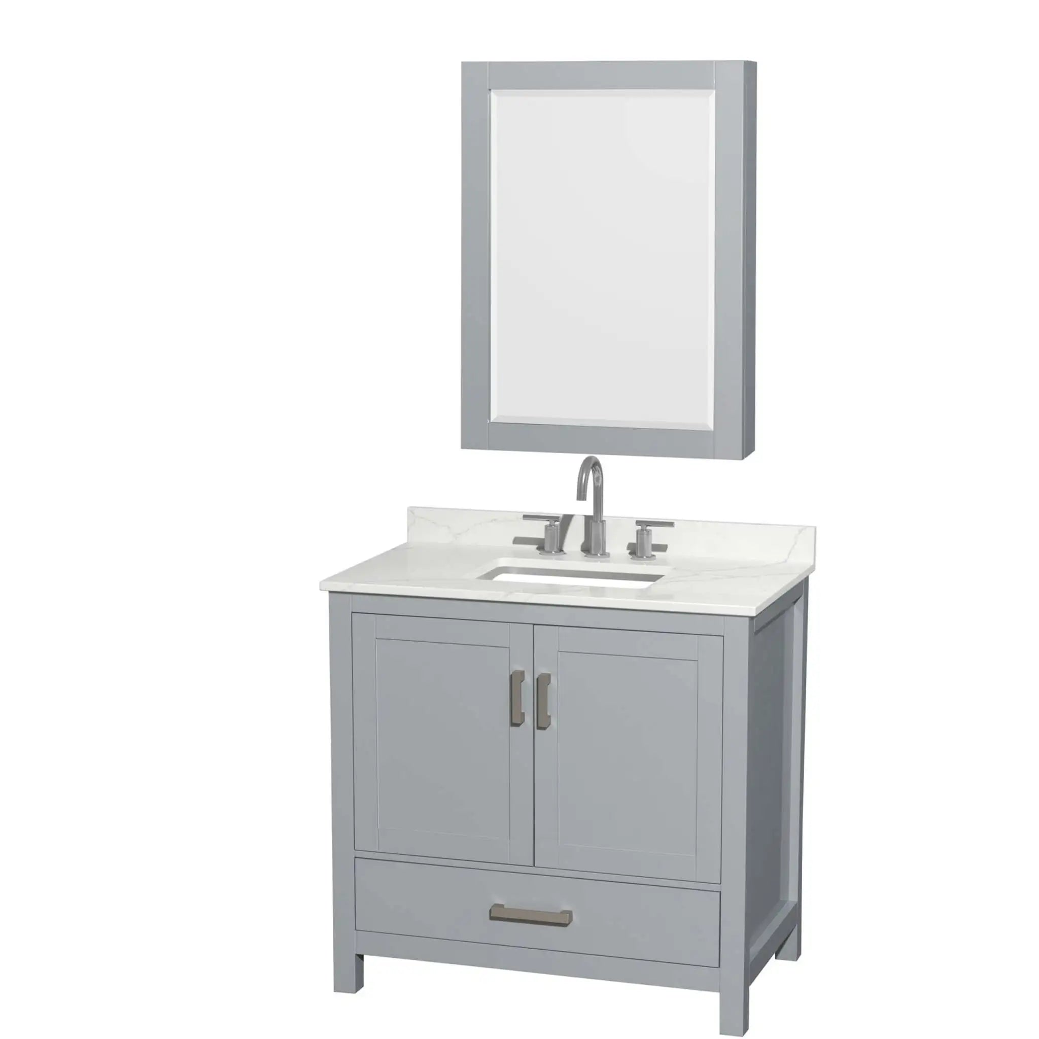 36" Sheffield Single Bathroom Vanity in Gray with Brushed Chrome Trim & Medicine Cabinet by Wyndham