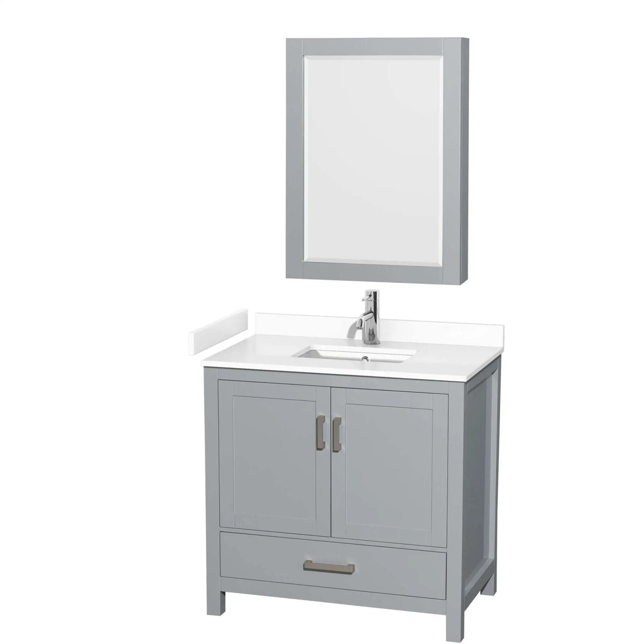 36" Sheffield Single Bathroom Vanity in Gray with Brushed Chrome Trim & Medicine Cabinet by Wyndham