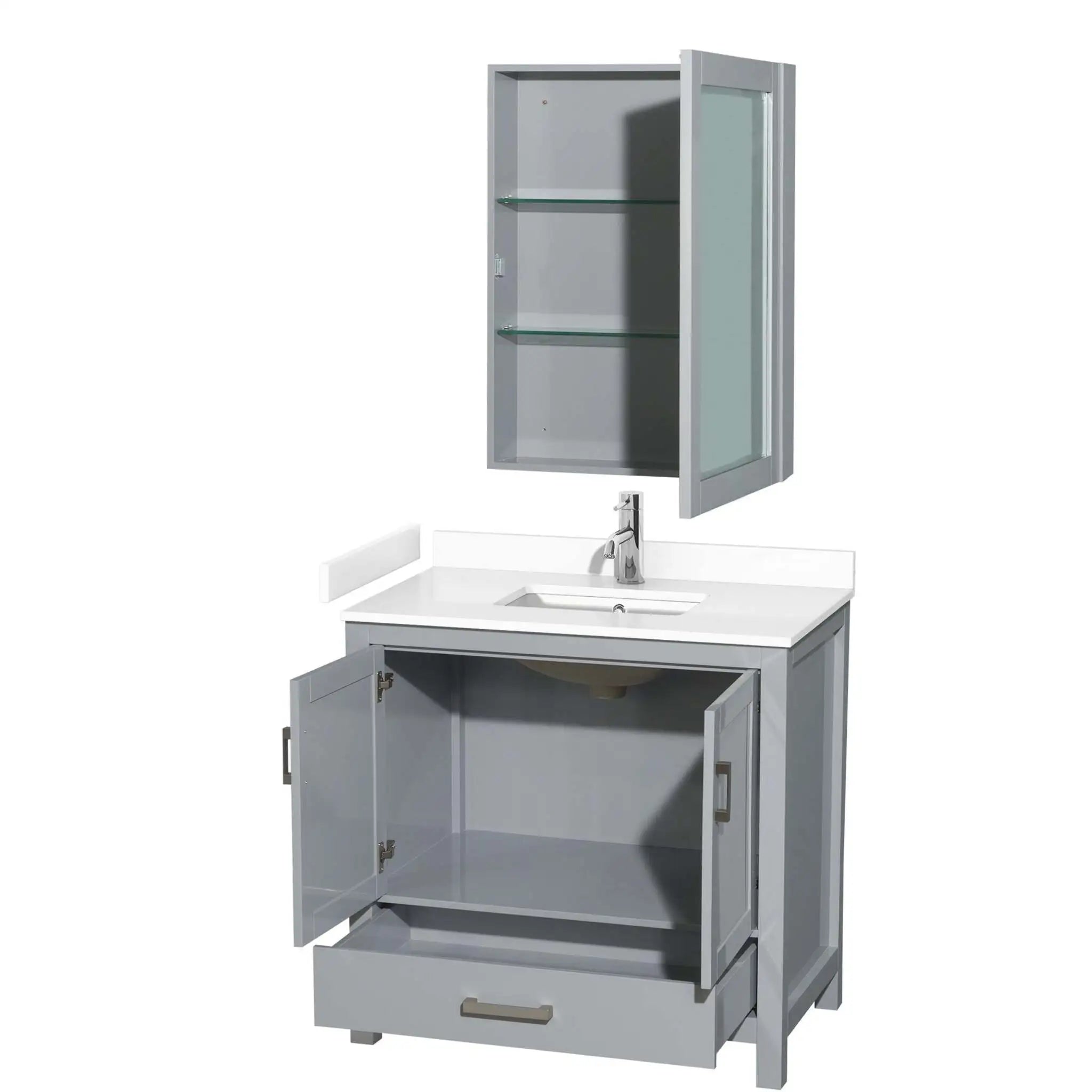 36" Sheffield Single Bathroom Vanity in Gray with Brushed Chrome Trim & Medicine Cabinet by Wyndham