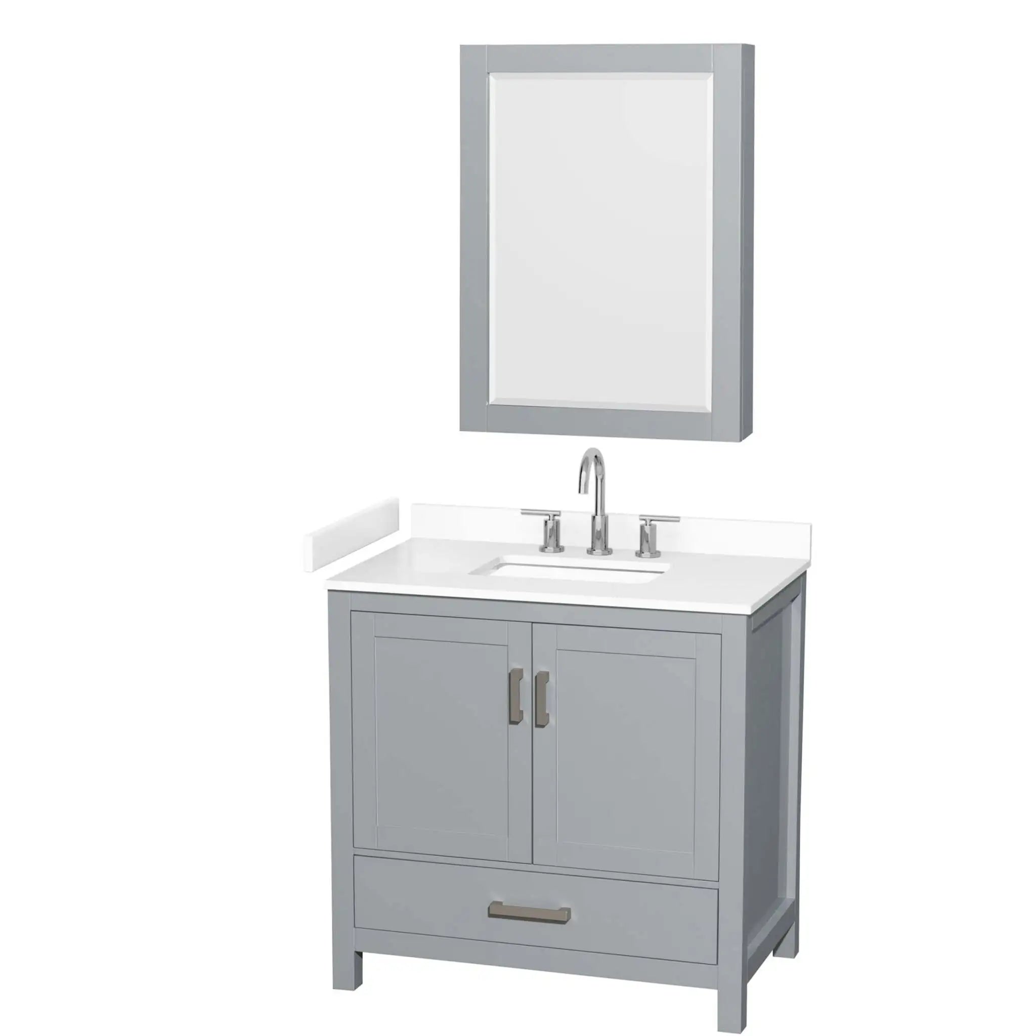 36" Sheffield Single Bathroom Vanity in Gray with Brushed Chrome Trim & Medicine Cabinet by Wyndham