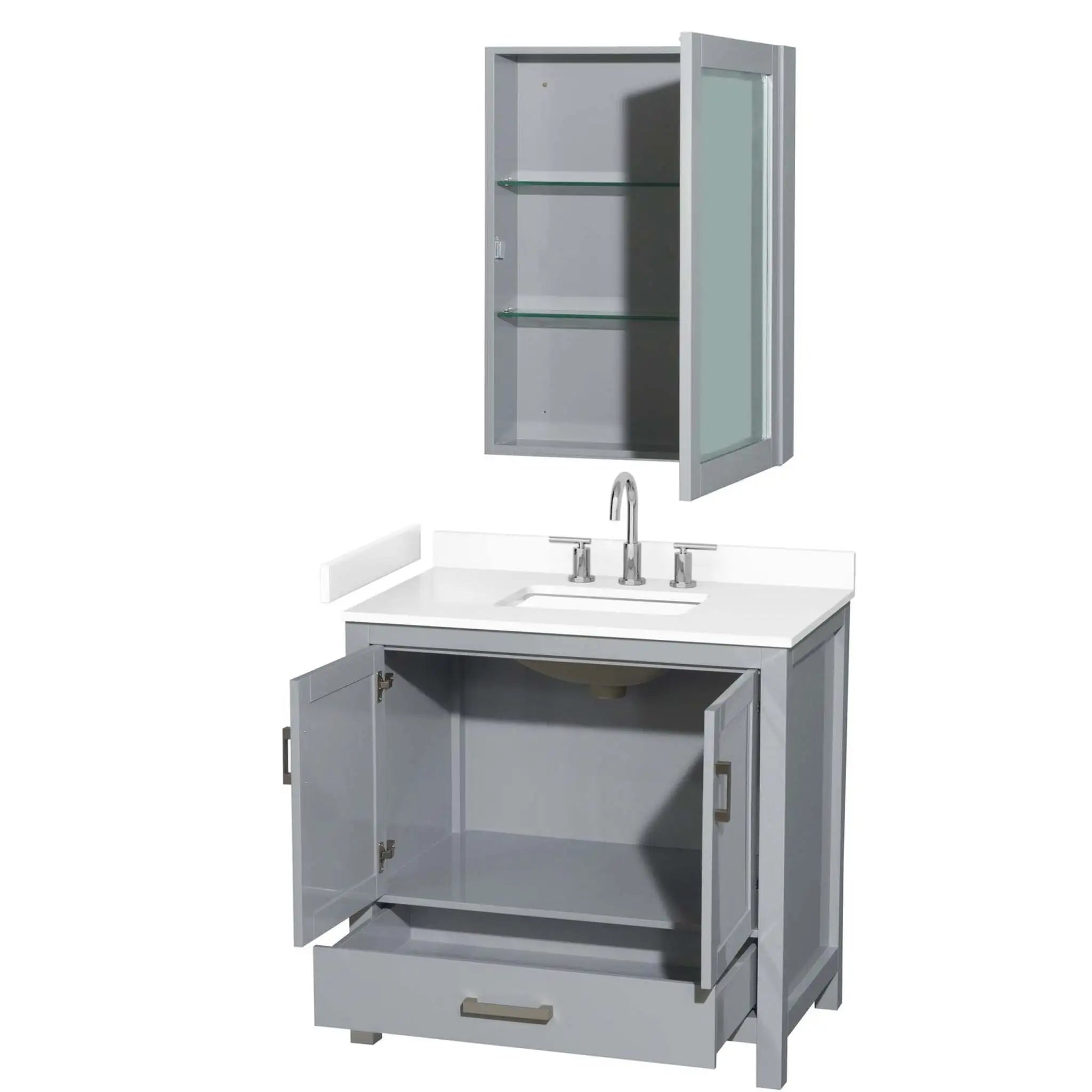 36" Sheffield Single Bathroom Vanity in Gray with Brushed Chrome Trim & Medicine Cabinet by Wyndham