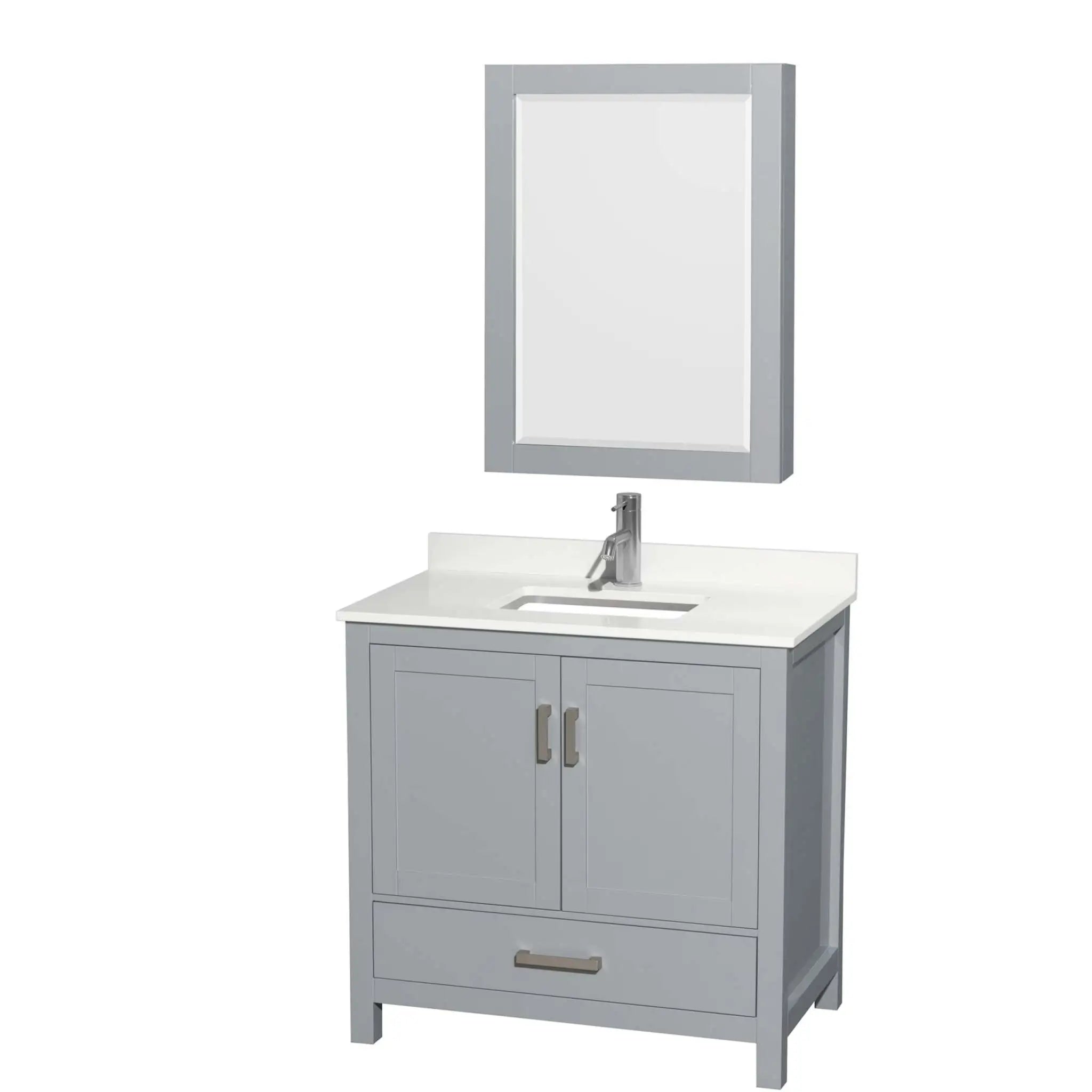 36" Sheffield Single Bathroom Vanity in Gray with Brushed Chrome Trim & Medicine Cabinet by Wyndham