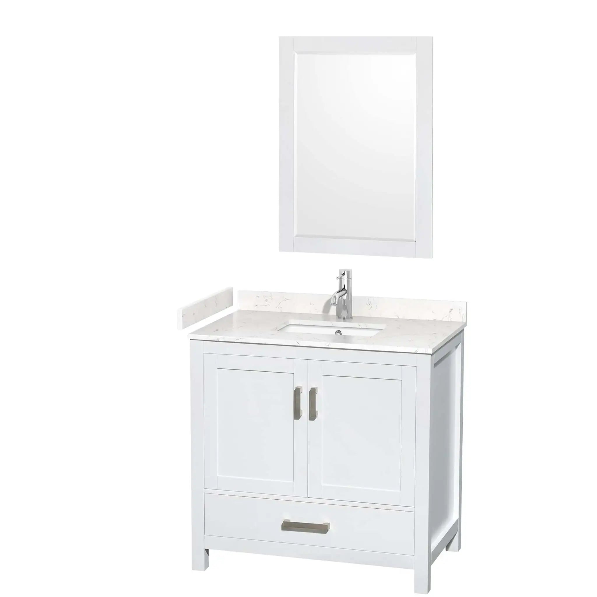 36" Sheffield Single Bathroom Vanity in White with Brushed Chrome Trim & 24" Mirror by Wyndham