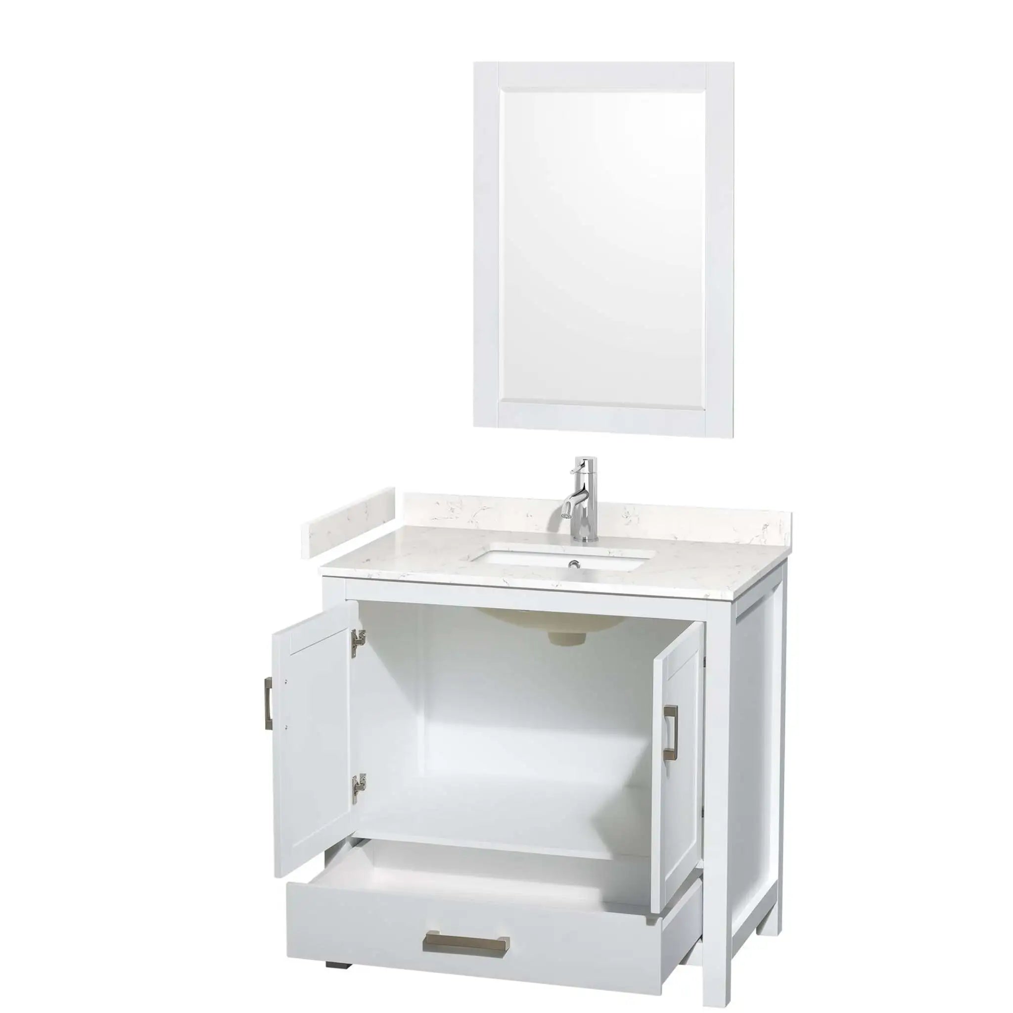 36" Sheffield Single Bathroom Vanity in White with Brushed Chrome Trim & 24" Mirror by Wyndham
