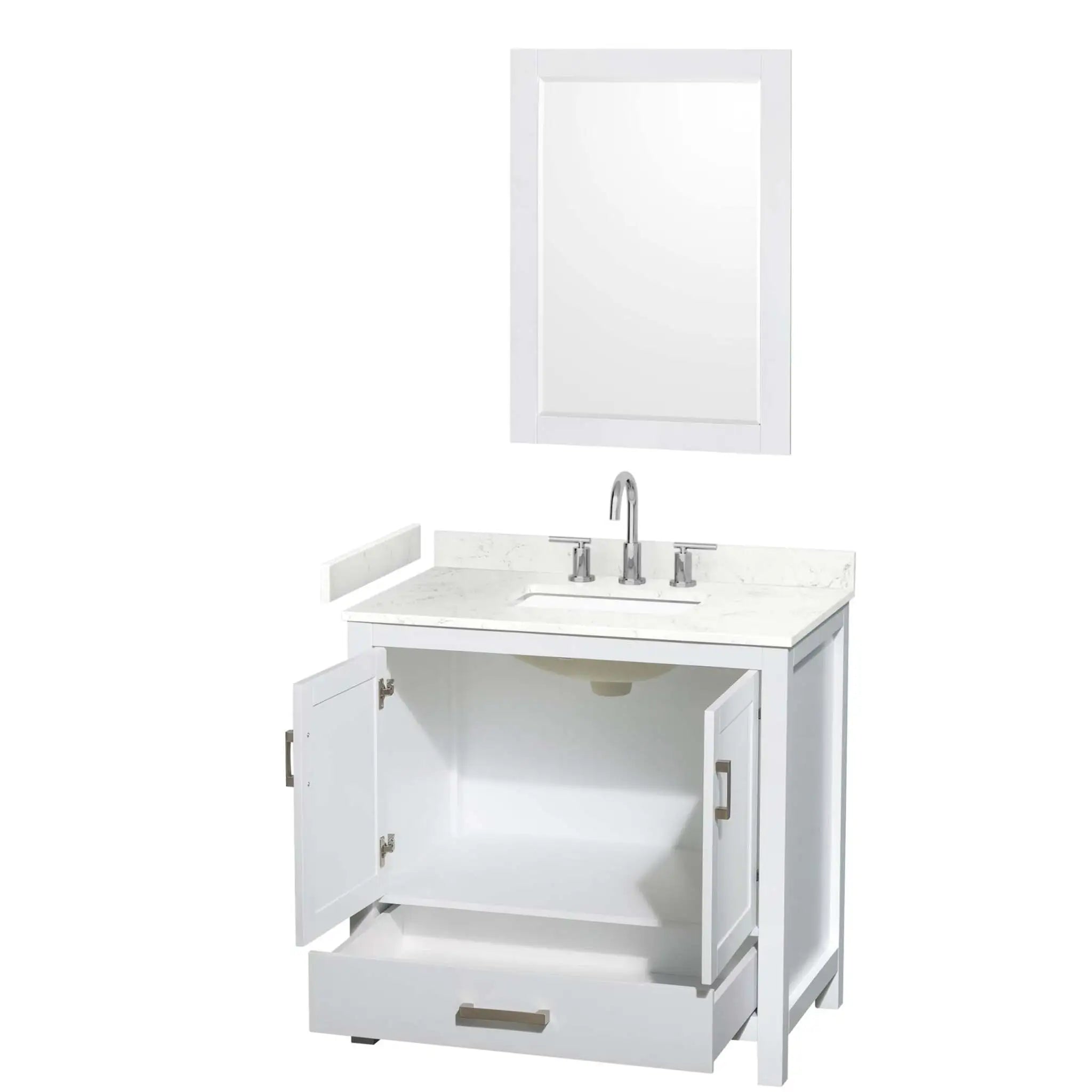 36" Sheffield Single Bathroom Vanity in White with Brushed Chrome Trim & 24" Mirror by Wyndham