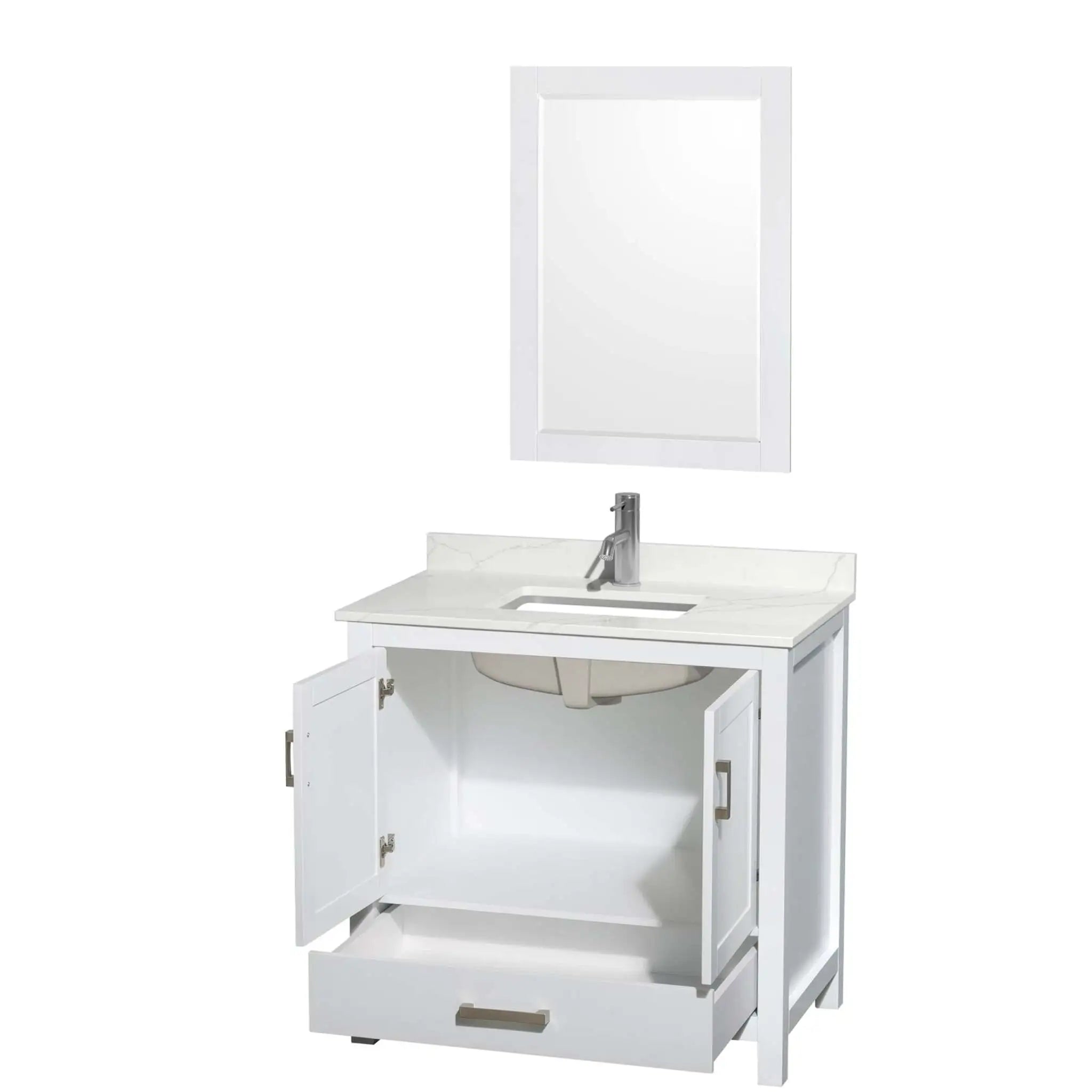 36" Sheffield Single Bathroom Vanity in White with Brushed Chrome Trim & 24" Mirror by Wyndham