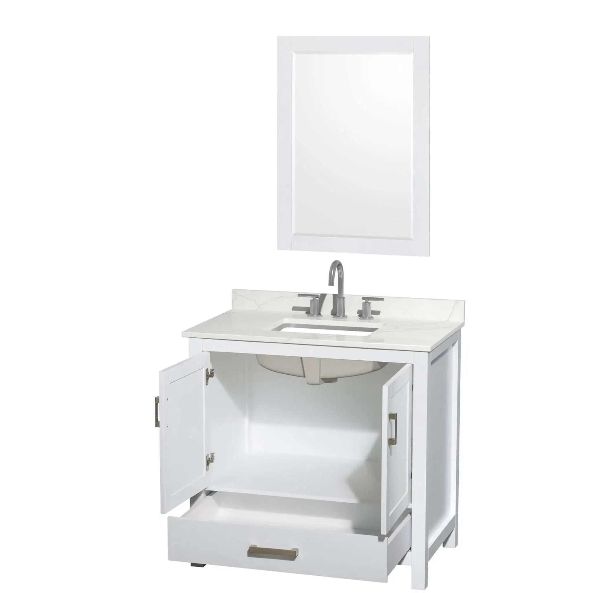 36" Sheffield Single Bathroom Vanity in White with Brushed Chrome Trim & 24" Mirror by Wyndham