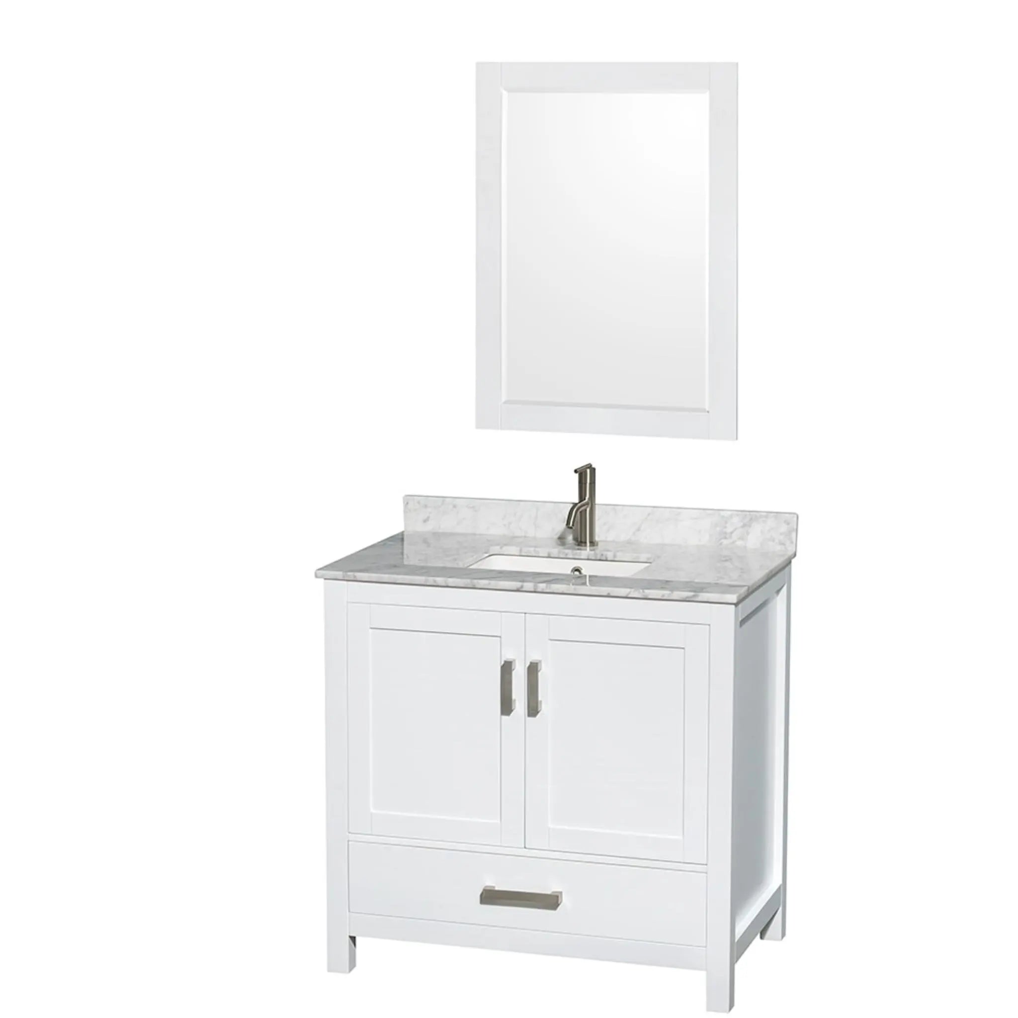 36" Sheffield Single Bathroom Vanity in White with Brushed Chrome Trim & 24" Mirror by Wyndham