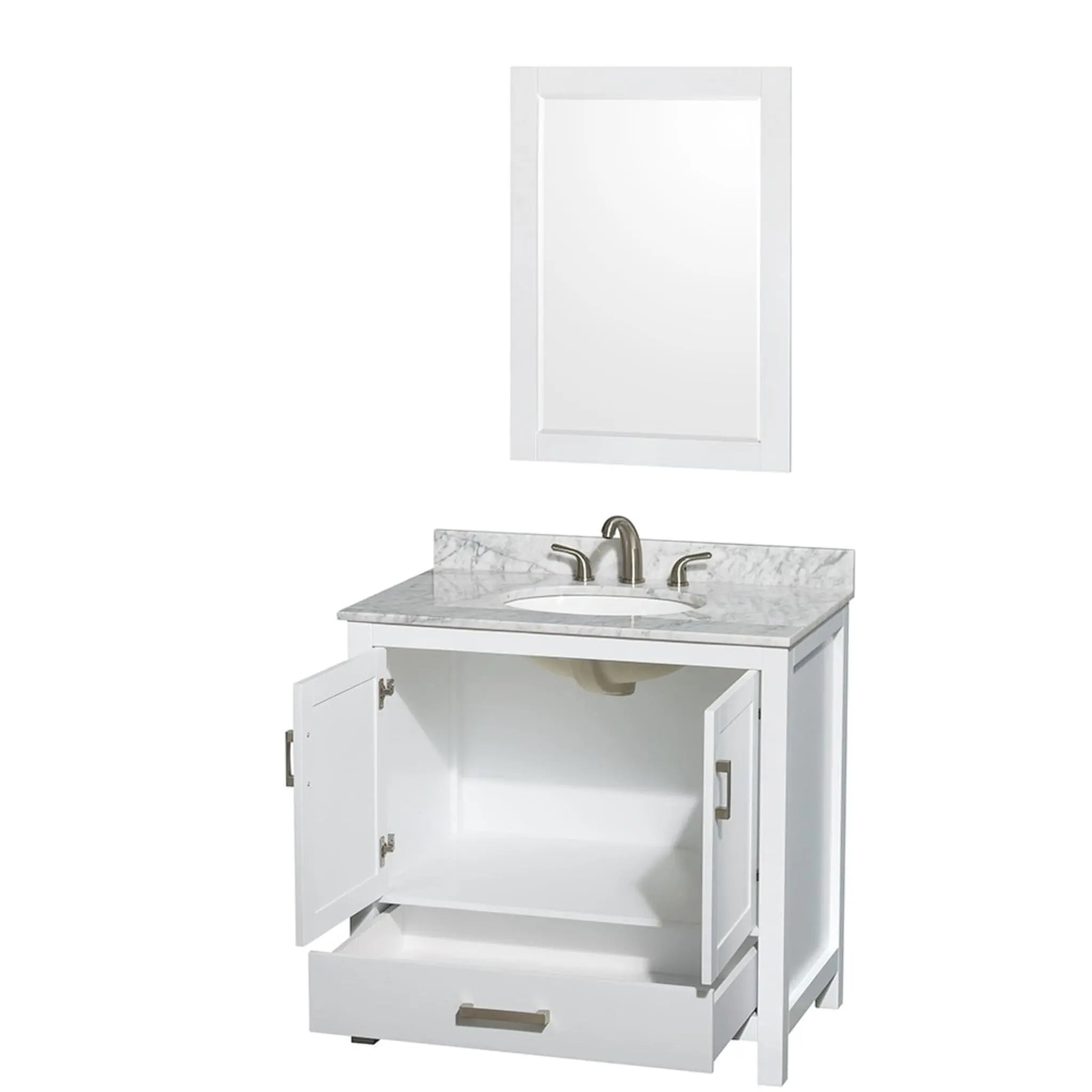 36" Sheffield Single Bathroom Vanity in White with Brushed Chrome Trim & 24" Mirror by Wyndham