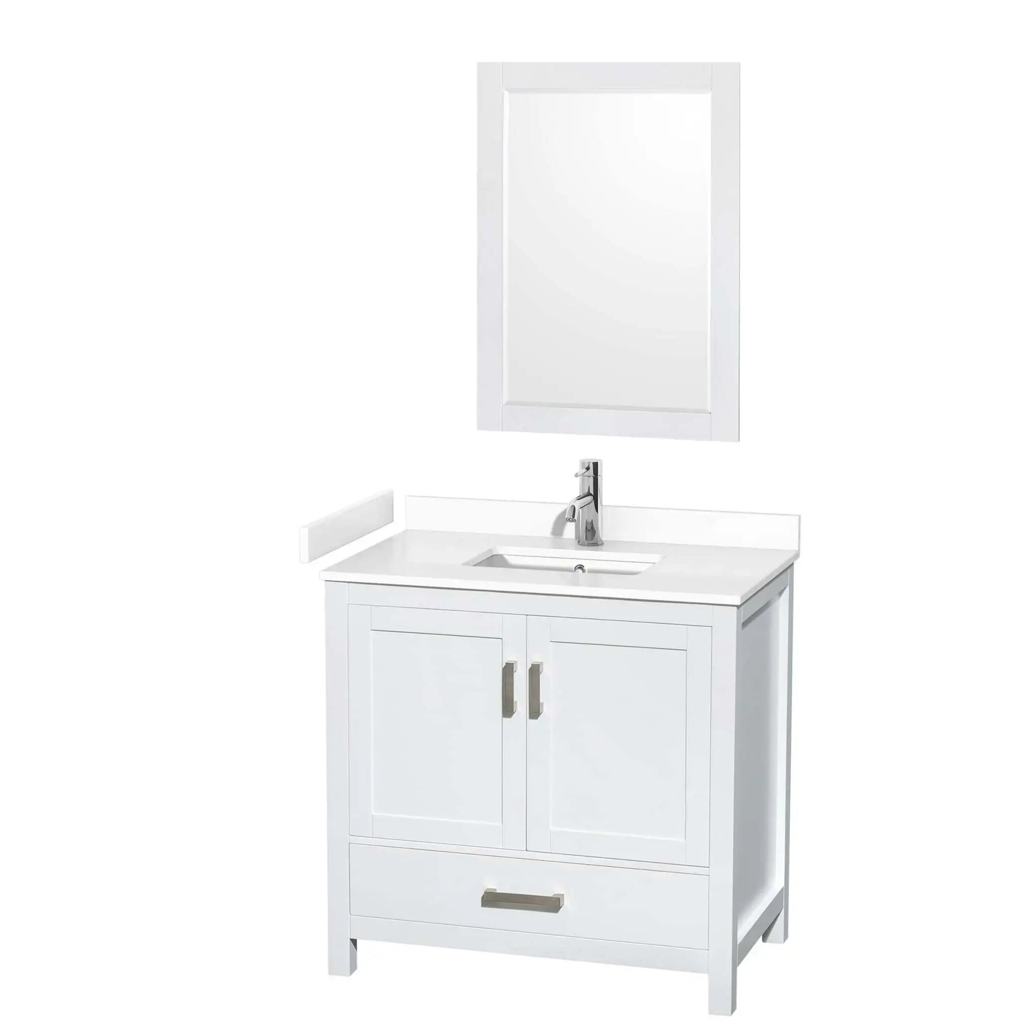 36" Sheffield Single Bathroom Vanity in White with Brushed Chrome Trim & 24" Mirror by Wyndham