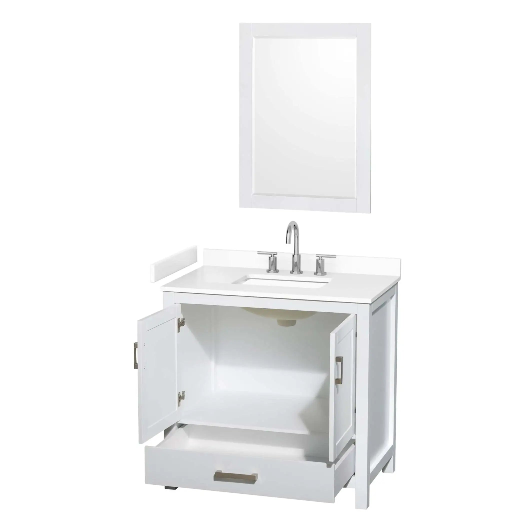 36" Sheffield Single Bathroom Vanity in White with Brushed Chrome Trim & 24" Mirror by Wyndham