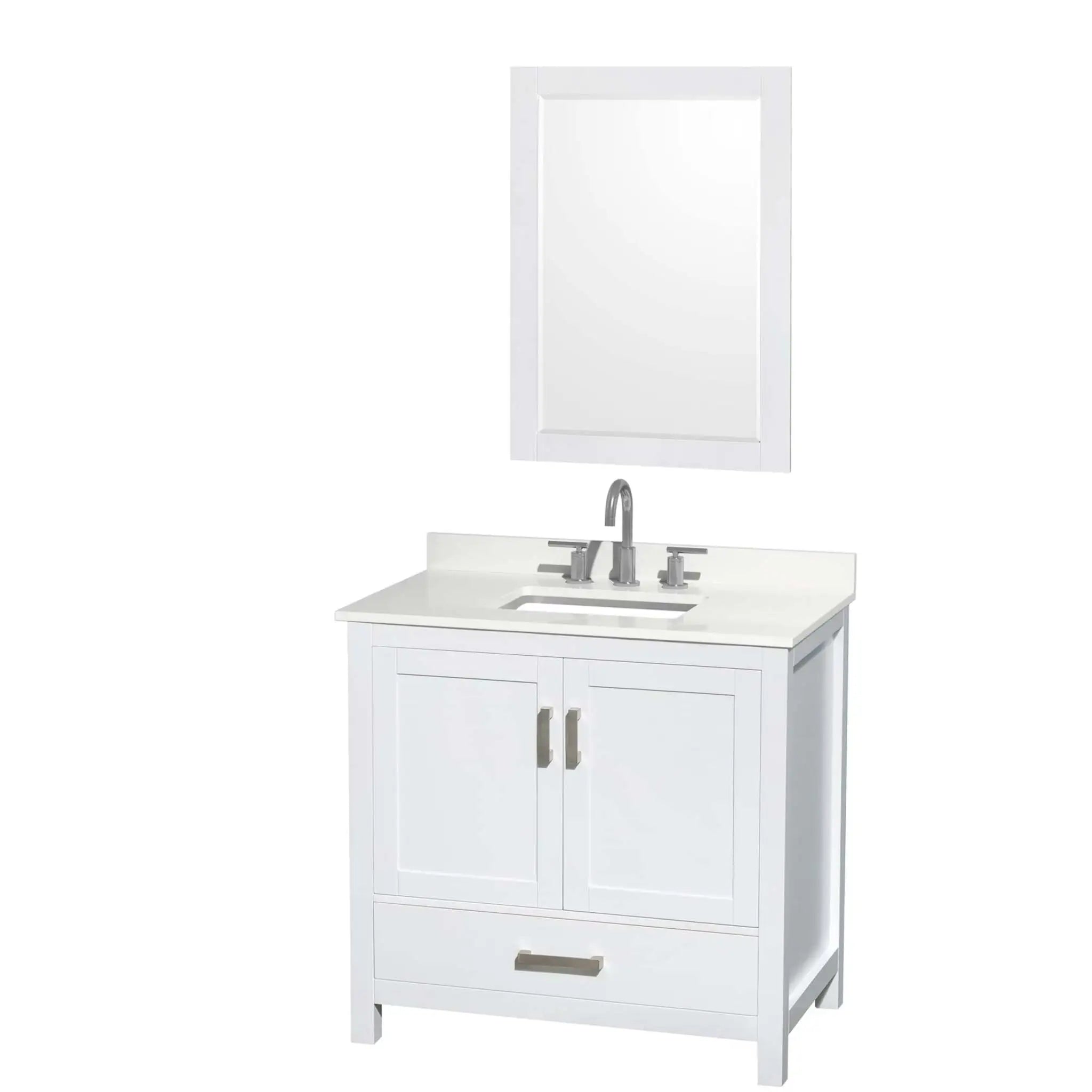 36" Sheffield Single Bathroom Vanity in White with Brushed Chrome Trim & 24" Mirror by Wyndham