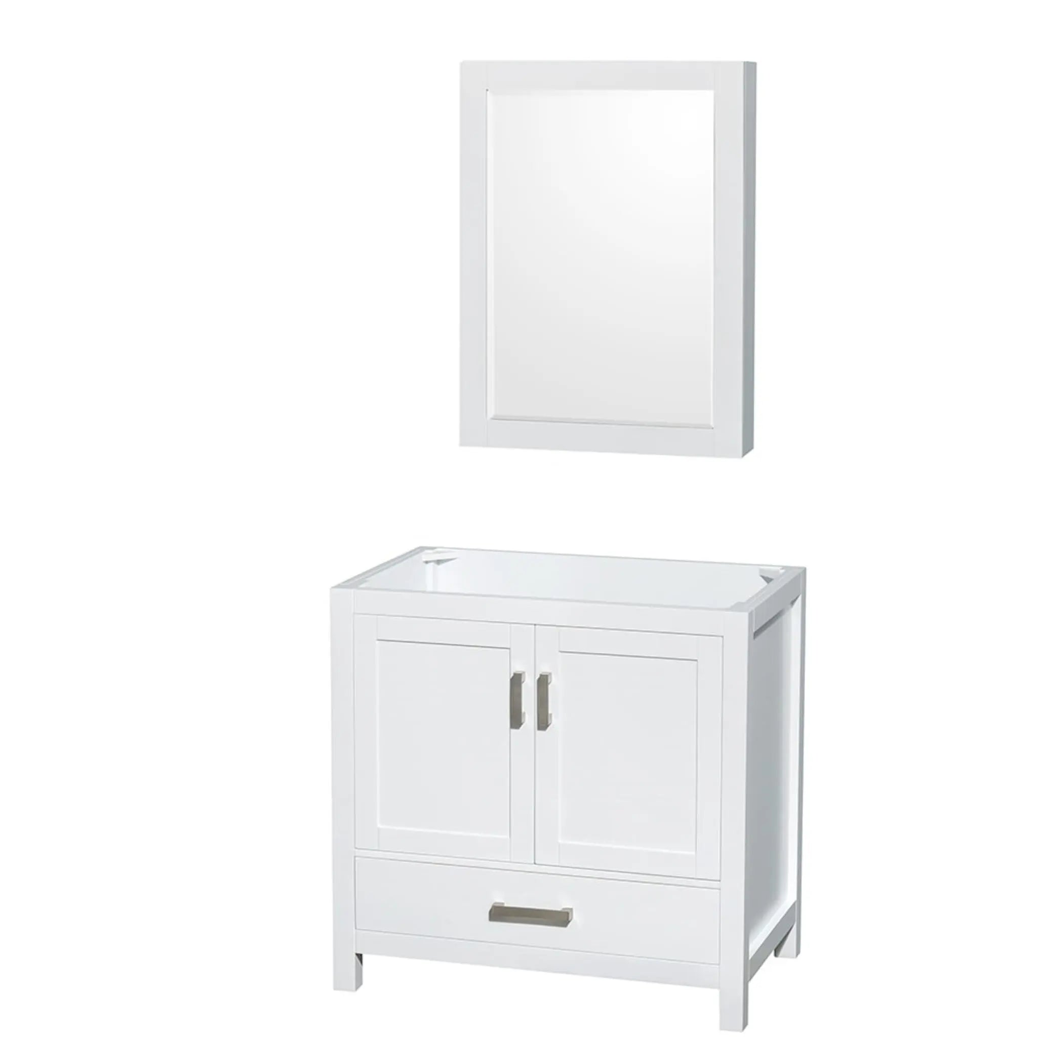 36" Sheffield Single Bathroom Vanity in White with Brushed Chrome Trim & Medicine Cabinet by Wyndham