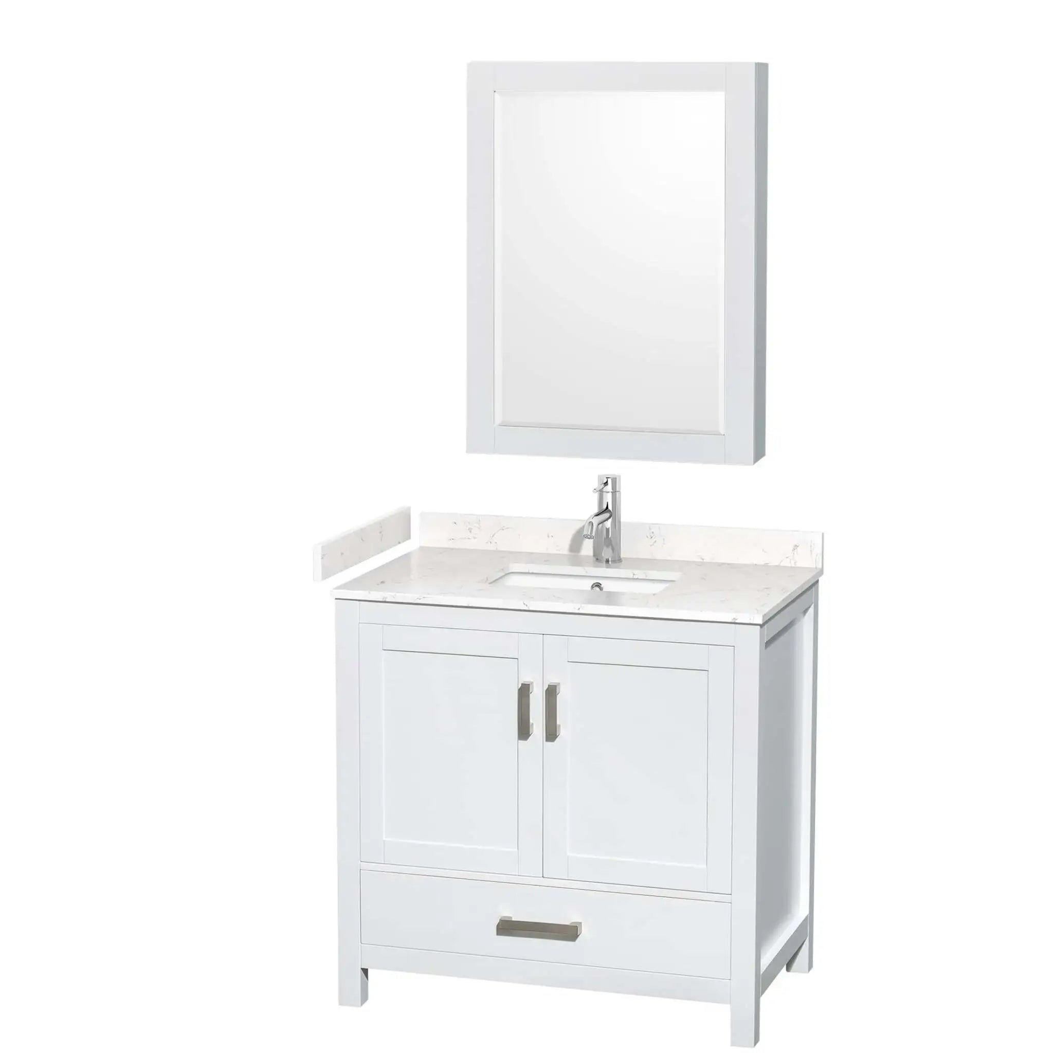 36" Sheffield Single Bathroom Vanity in White with Brushed Chrome Trim & Medicine Cabinet by Wyndham