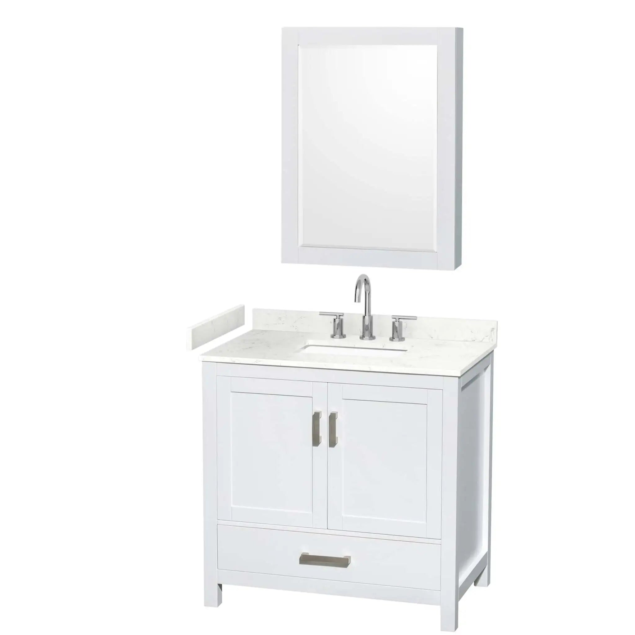 36" Sheffield Single Bathroom Vanity in White with Brushed Chrome Trim & Medicine Cabinet by Wyndham