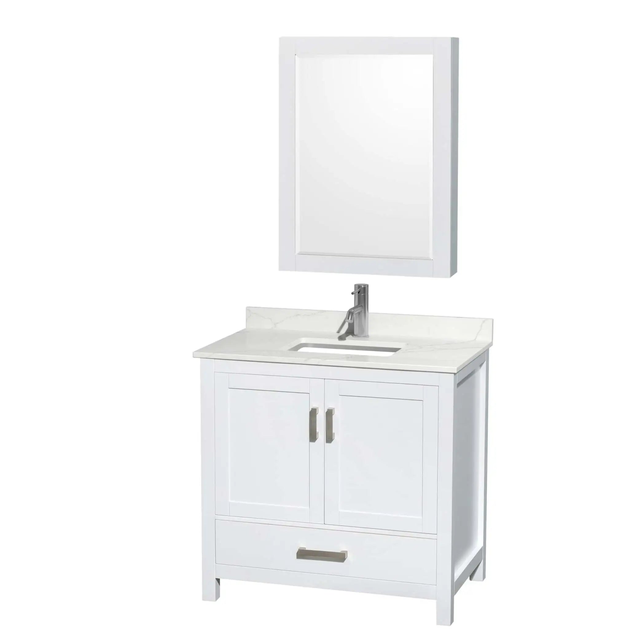 36" Sheffield Single Bathroom Vanity in White with Brushed Chrome Trim & Medicine Cabinet by Wyndham