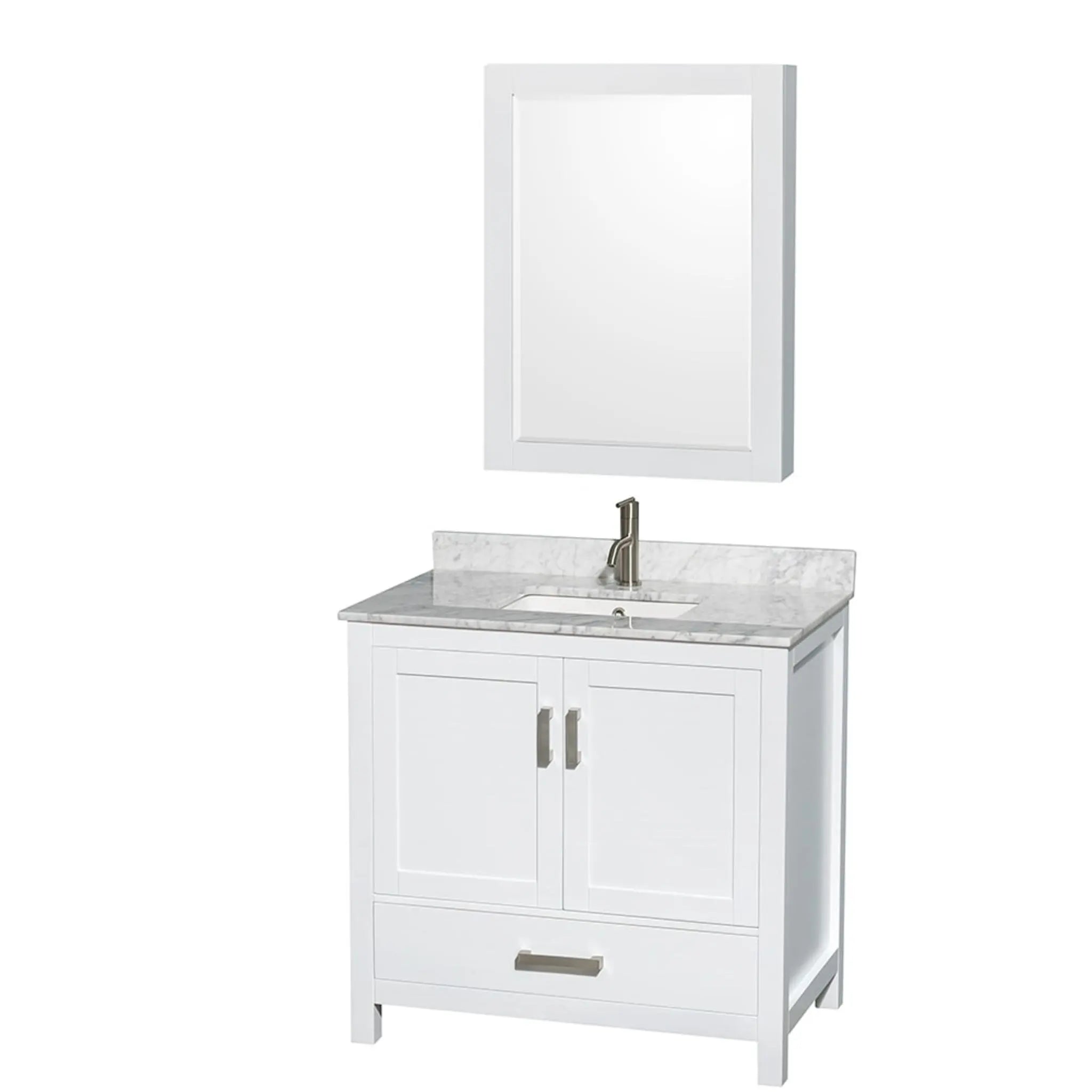 36" Sheffield Single Bathroom Vanity in White with Brushed Chrome Trim & Medicine Cabinet by Wyndham