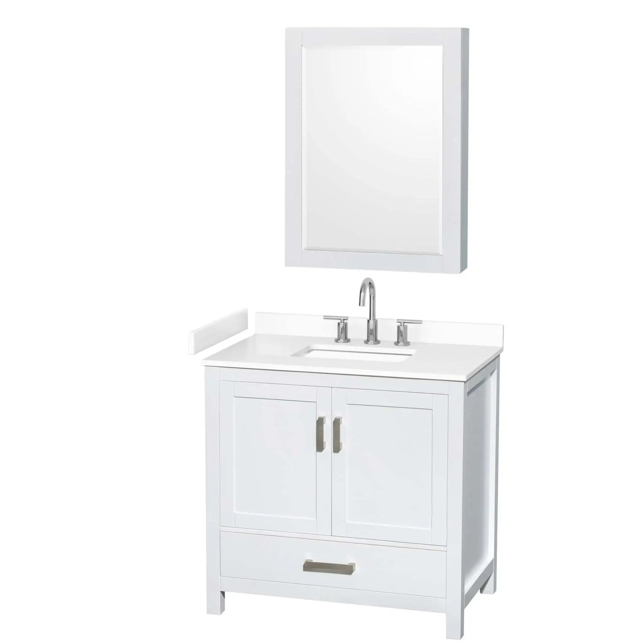 36" Sheffield Single Bathroom Vanity in White with Brushed Chrome Trim & Medicine Cabinet by Wyndham