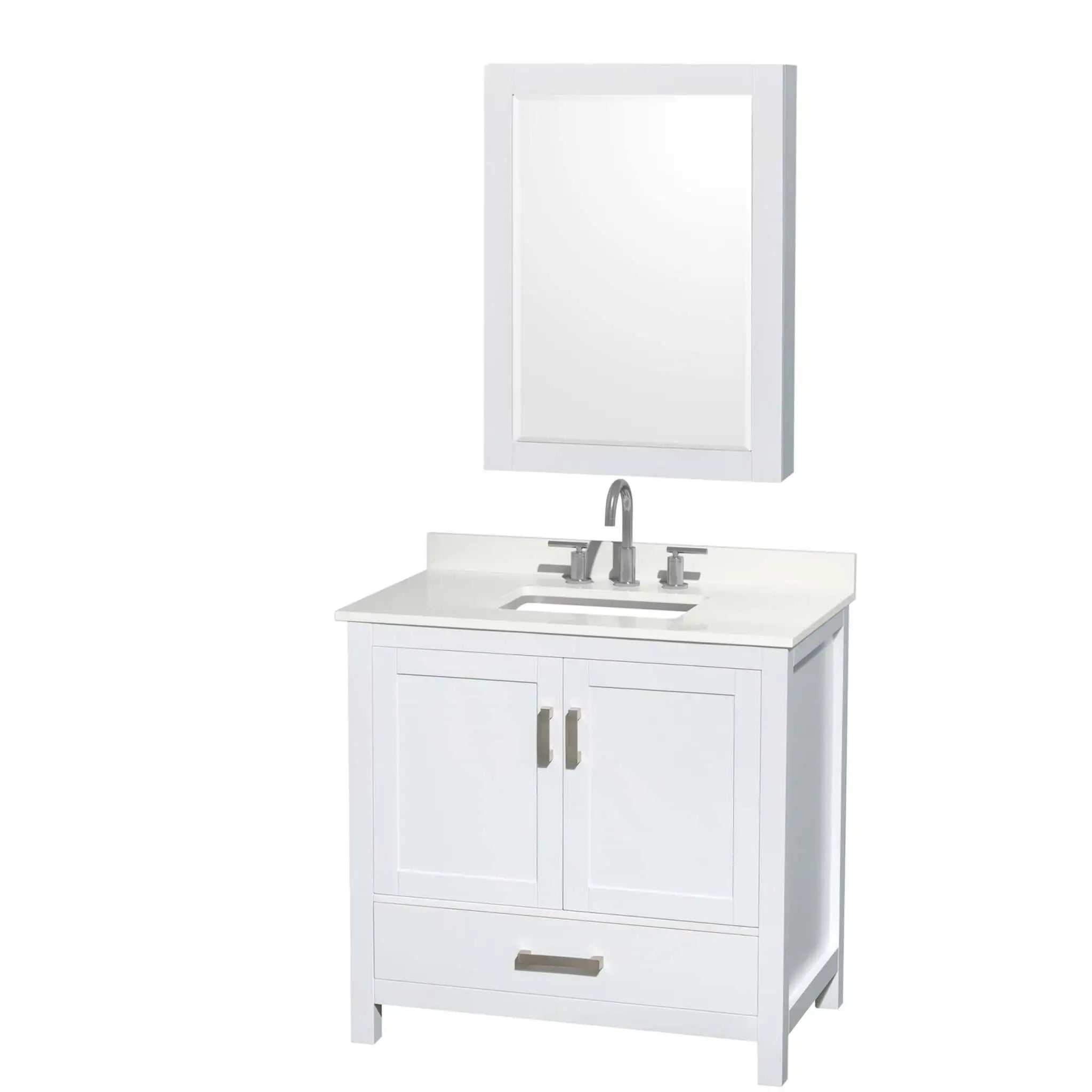 36" Sheffield Single Bathroom Vanity in White with Brushed Chrome Trim & Medicine Cabinet by Wyndham