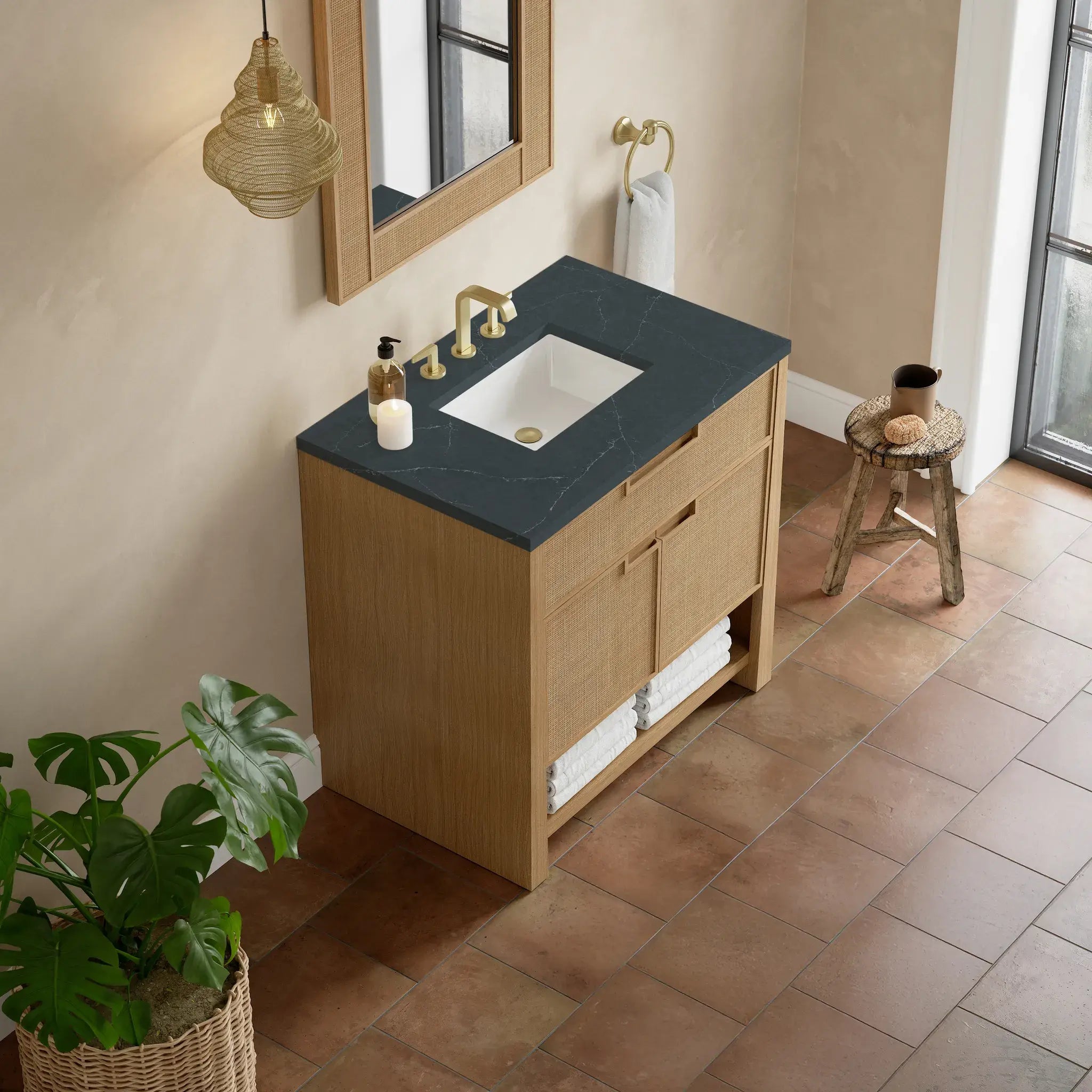 36" Solene Single Vanity in Seaside Oak-Charcoal Soapstone Silestone-8" Widespread image 6