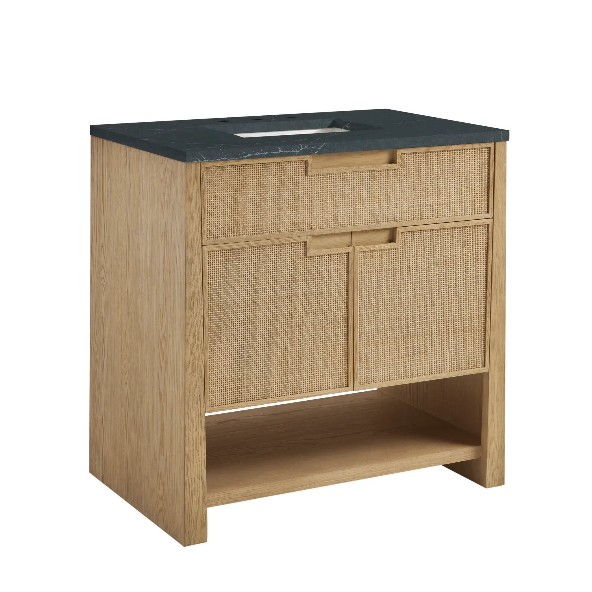 36" Solene Single Vanity in Seaside Oak-Charcoal Soapstone Silestone-8" Widespread image 9