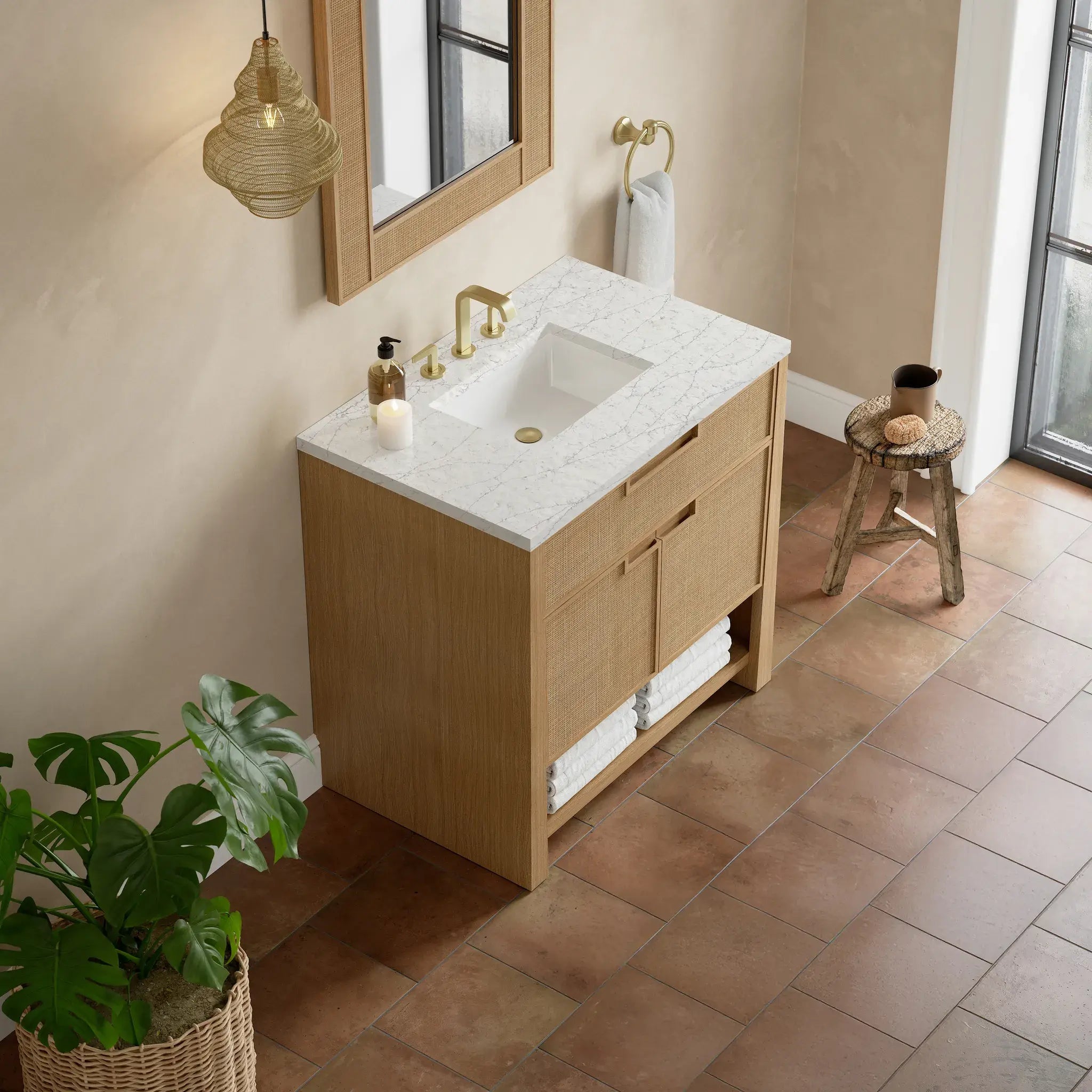 36" Solene Single Vanity in Seaside Oak-Eternal Jasmine Pearl Silestone-8" Widespread image 6