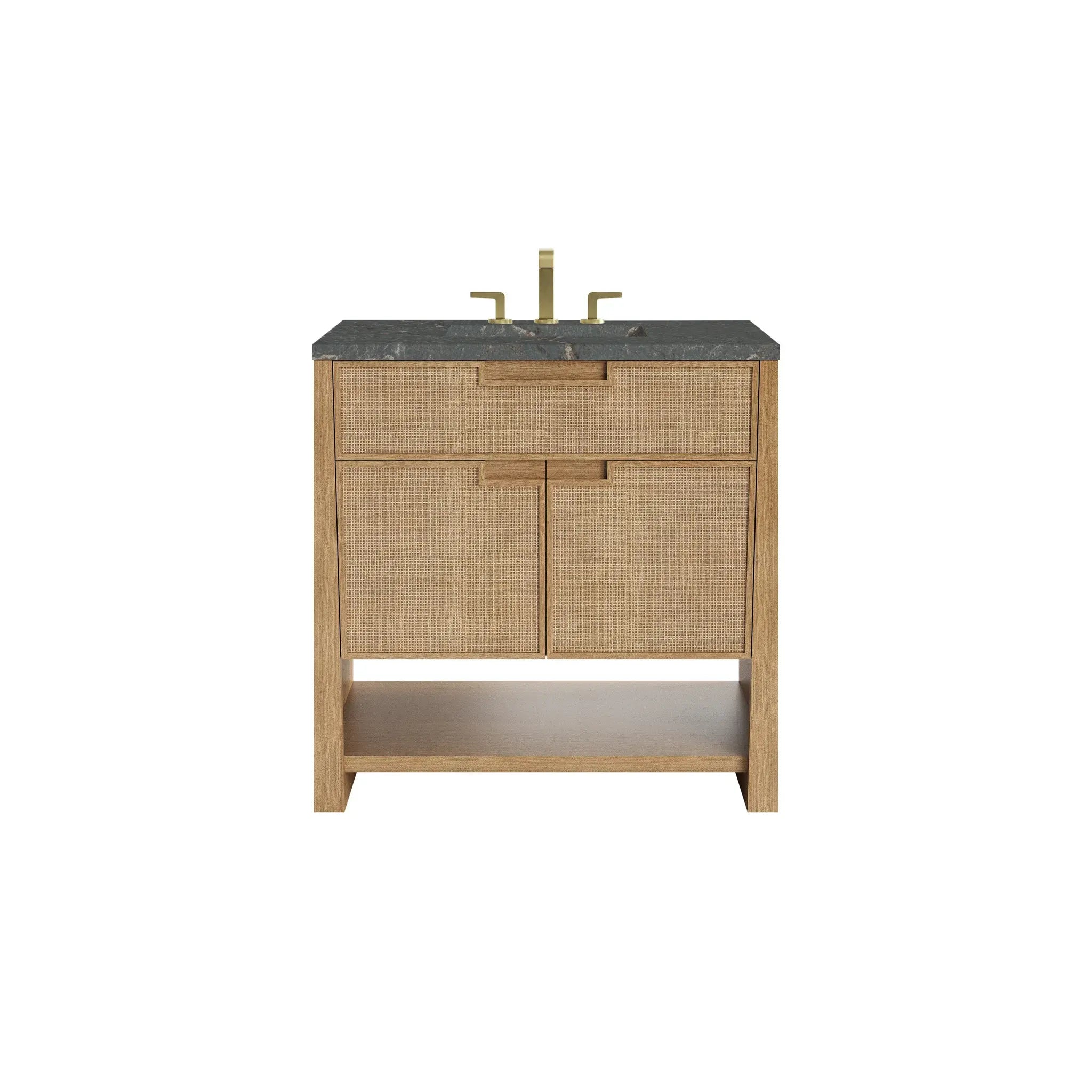 36" Solene Single Vanity in Seaside Oak-Parisien Bleu Silestone-8" Widespread image
