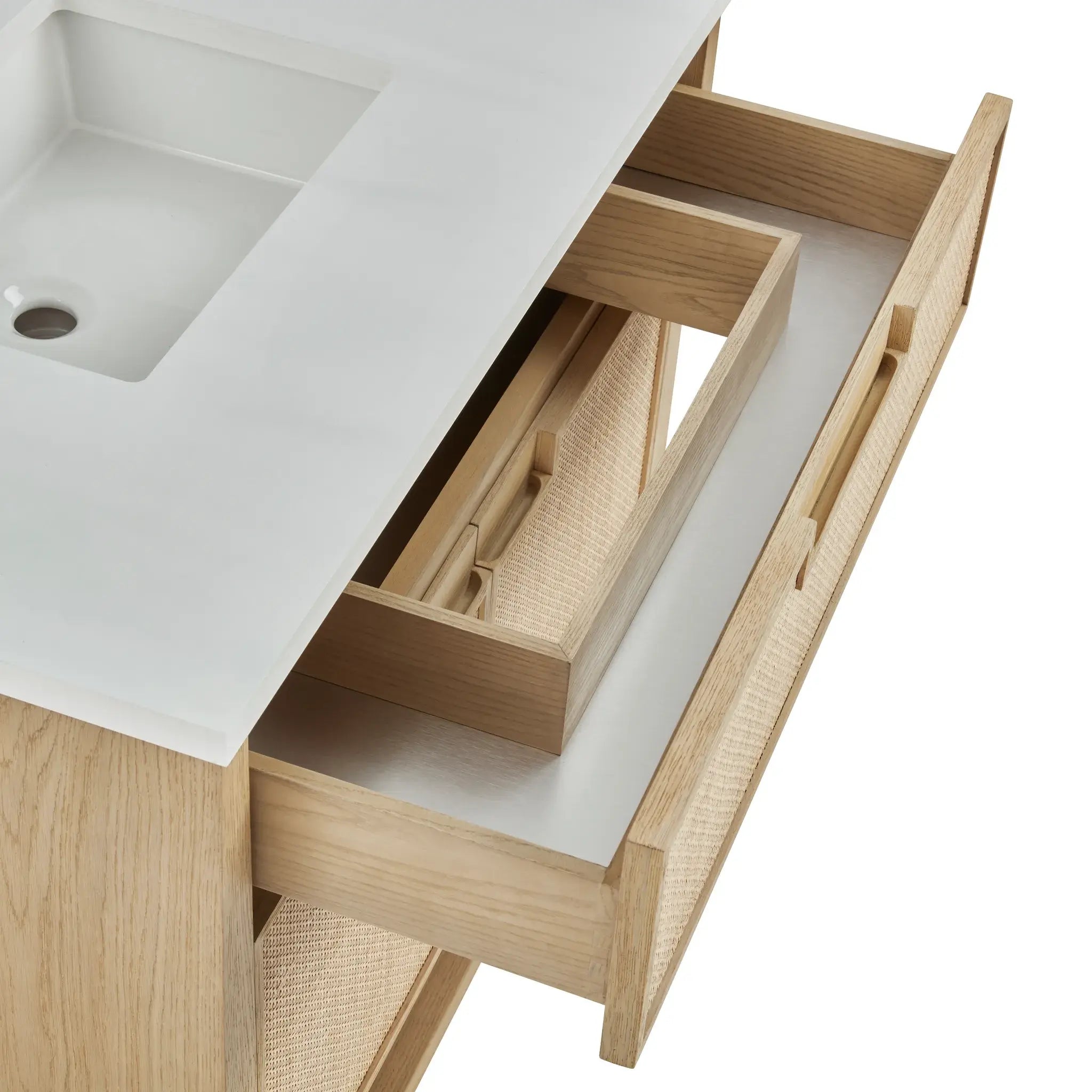 36" Solene Single Vanity in Seaside Oak-Victorian Silver Silestone-8" Widespread image 15