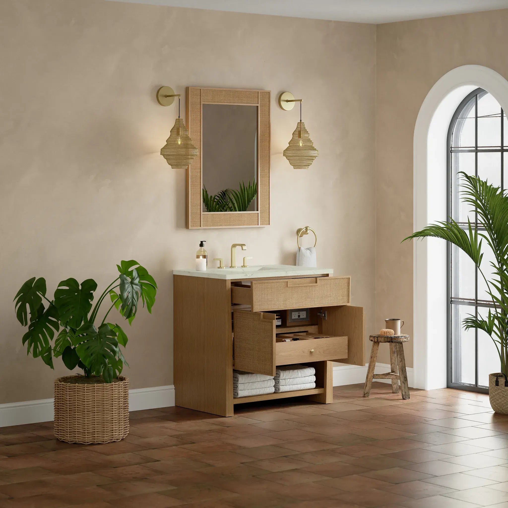 36" Solene Single Vanity in Seaside Oak-Victorian Silver Silestone-8" Widespread image 4