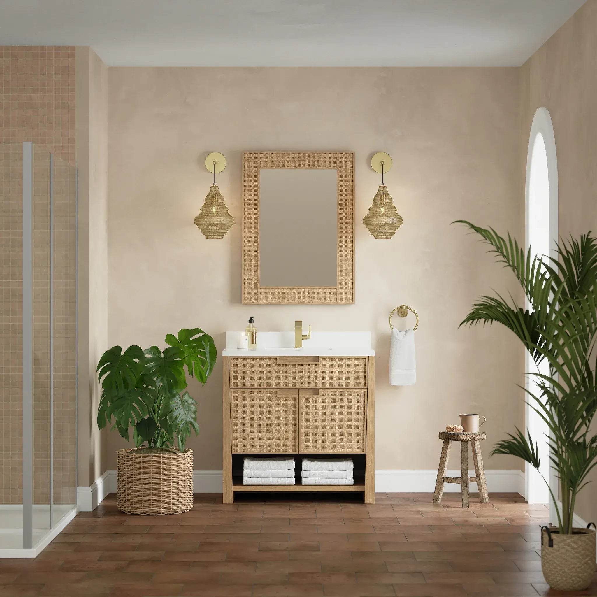 36" Solene Single Vanity in Seaside Oak-White Zeus Silestone & Backsplash-Single Hole image 2