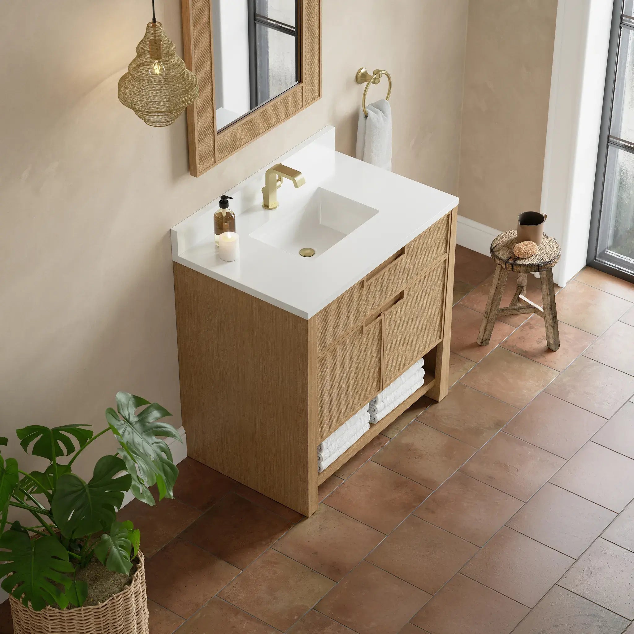 36" Solene Single Vanity in Seaside Oak-White Zeus Silestone & Backsplash-Single Hole image 5