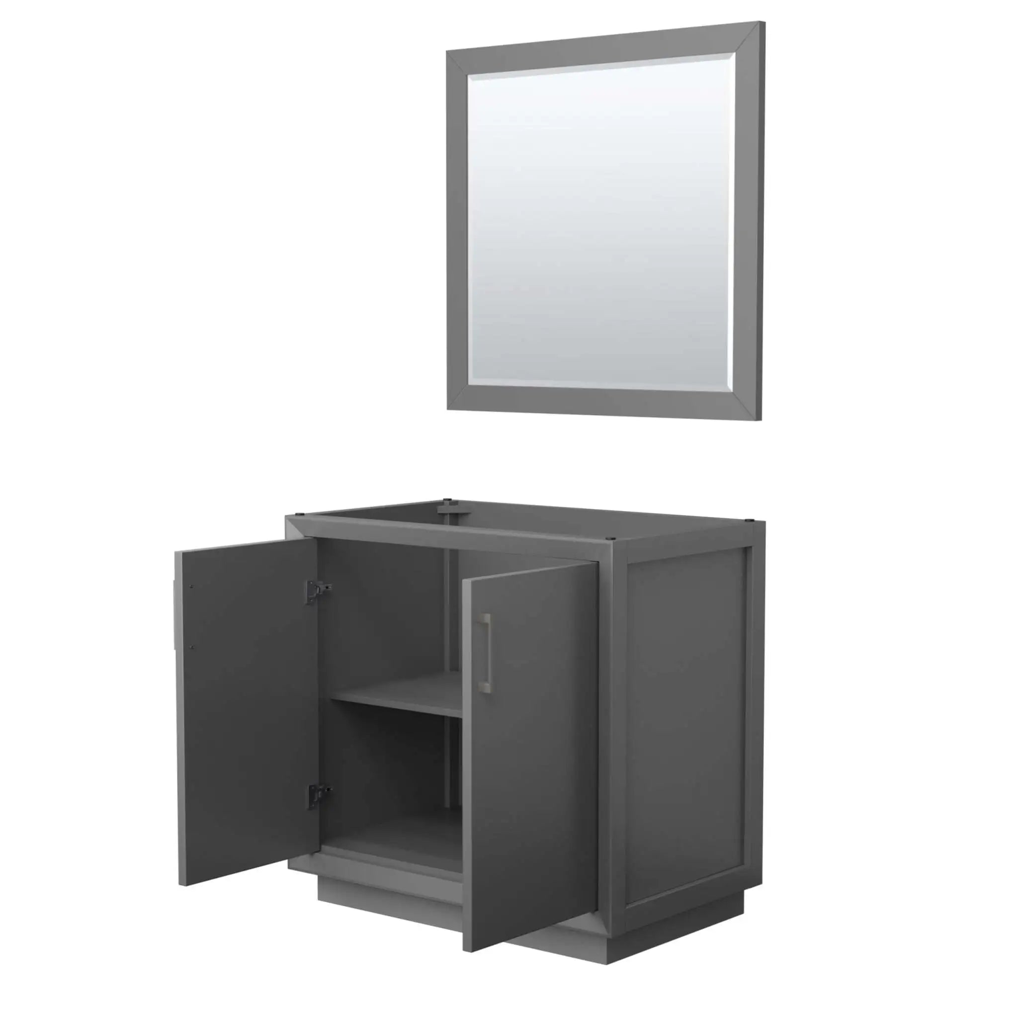 36" Strada Single Bathroom Vanity in Dark Gray with Brushed Nickel Trim & 34" Mirror by Wyndham