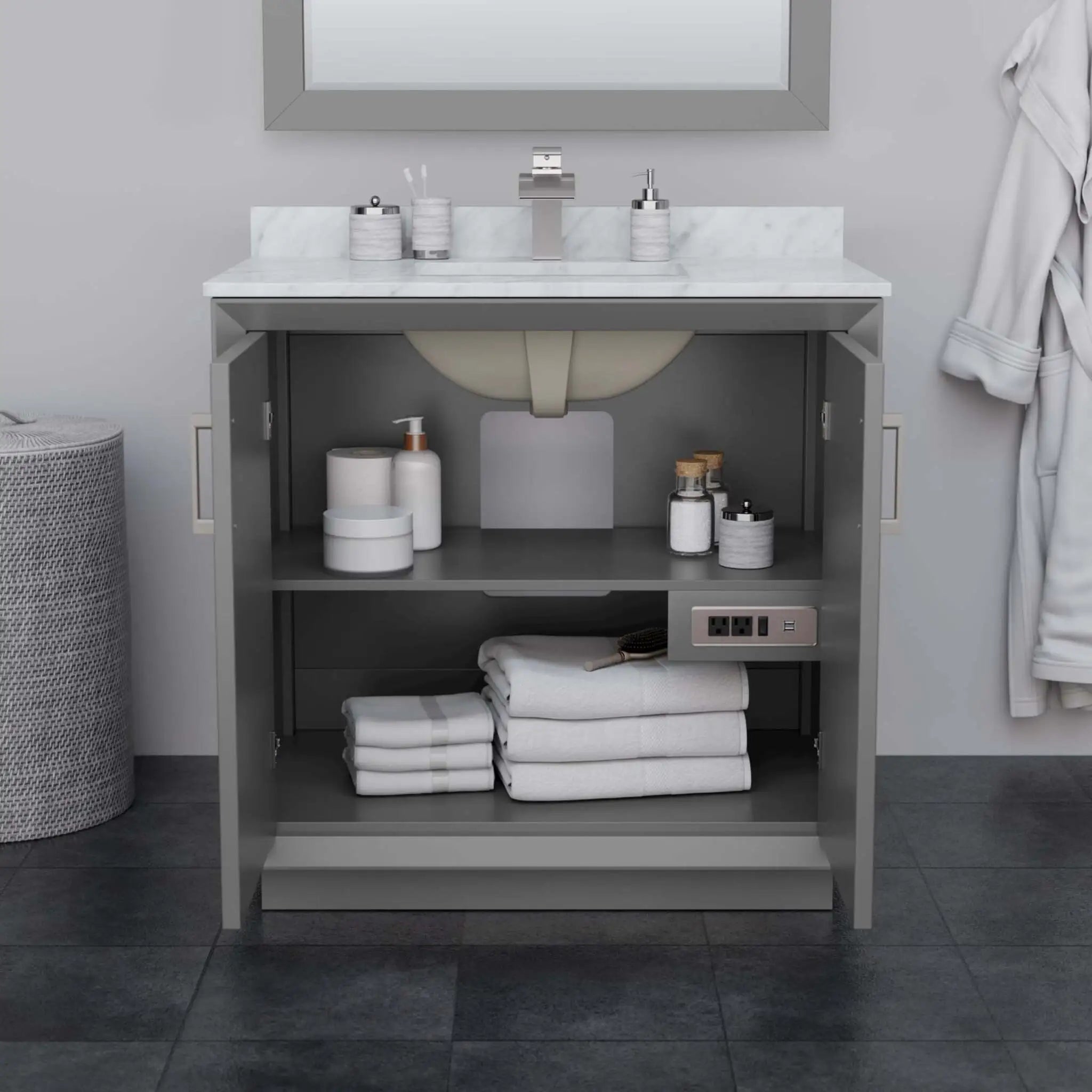 36" Strada Single Bathroom Vanity in Dark Gray with Brushed Nickel Trim by Wyndham