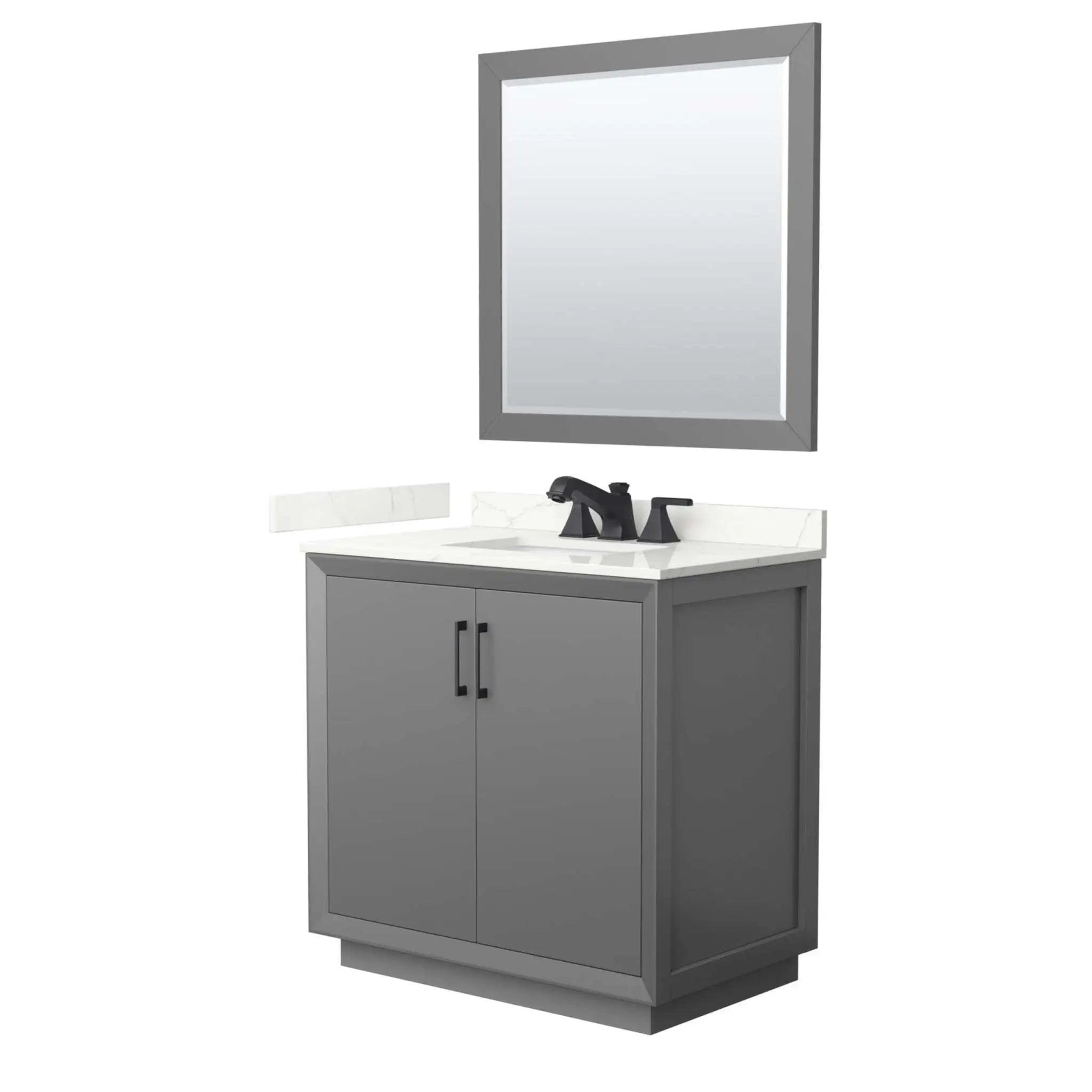 36" Strada Single Bathroom Vanity in Dark Gray with Matte Black Trim & 34" Mirror by Wyndham