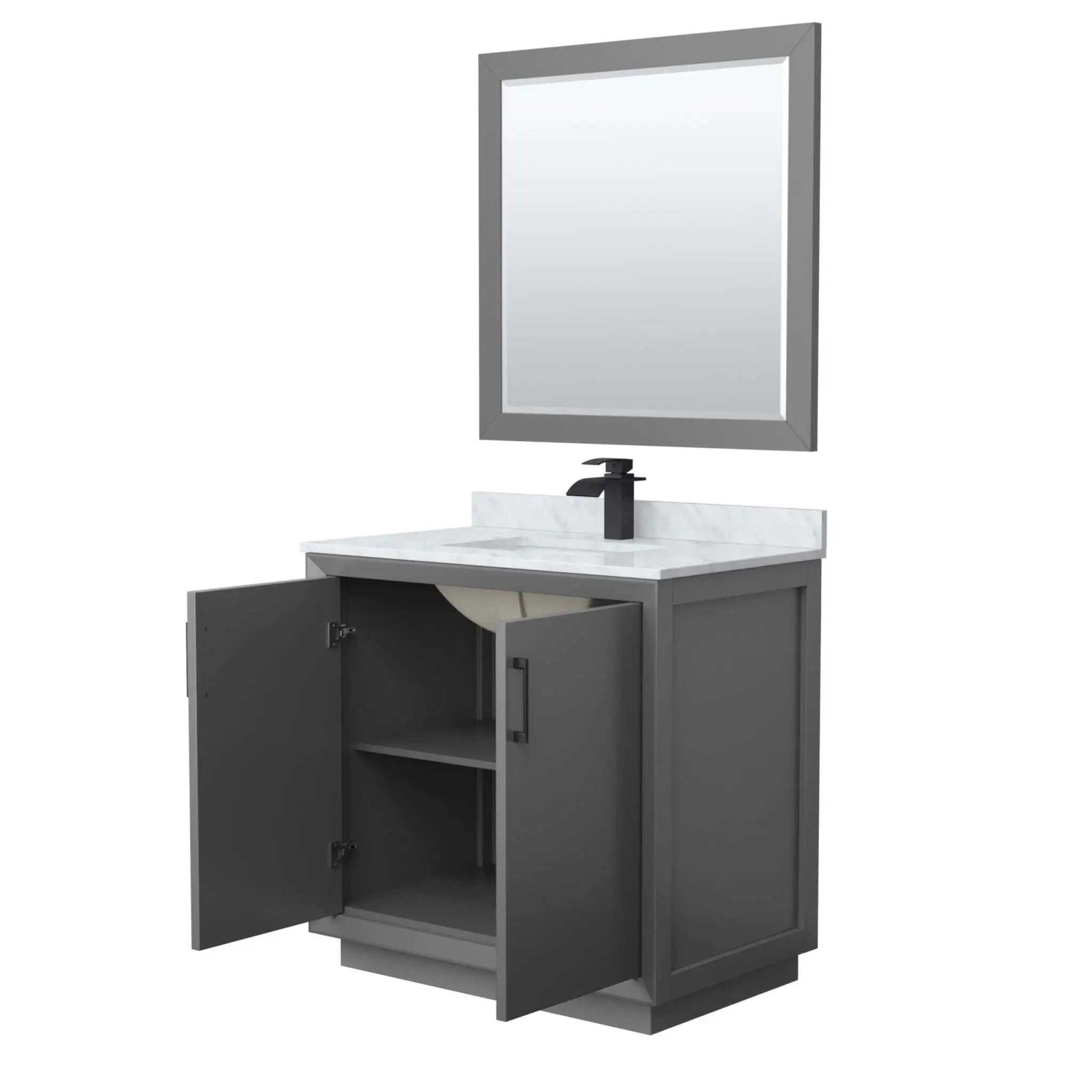 36" Strada Single Bathroom Vanity in Dark Gray with Matte Black Trim & 34" Mirror by Wyndham