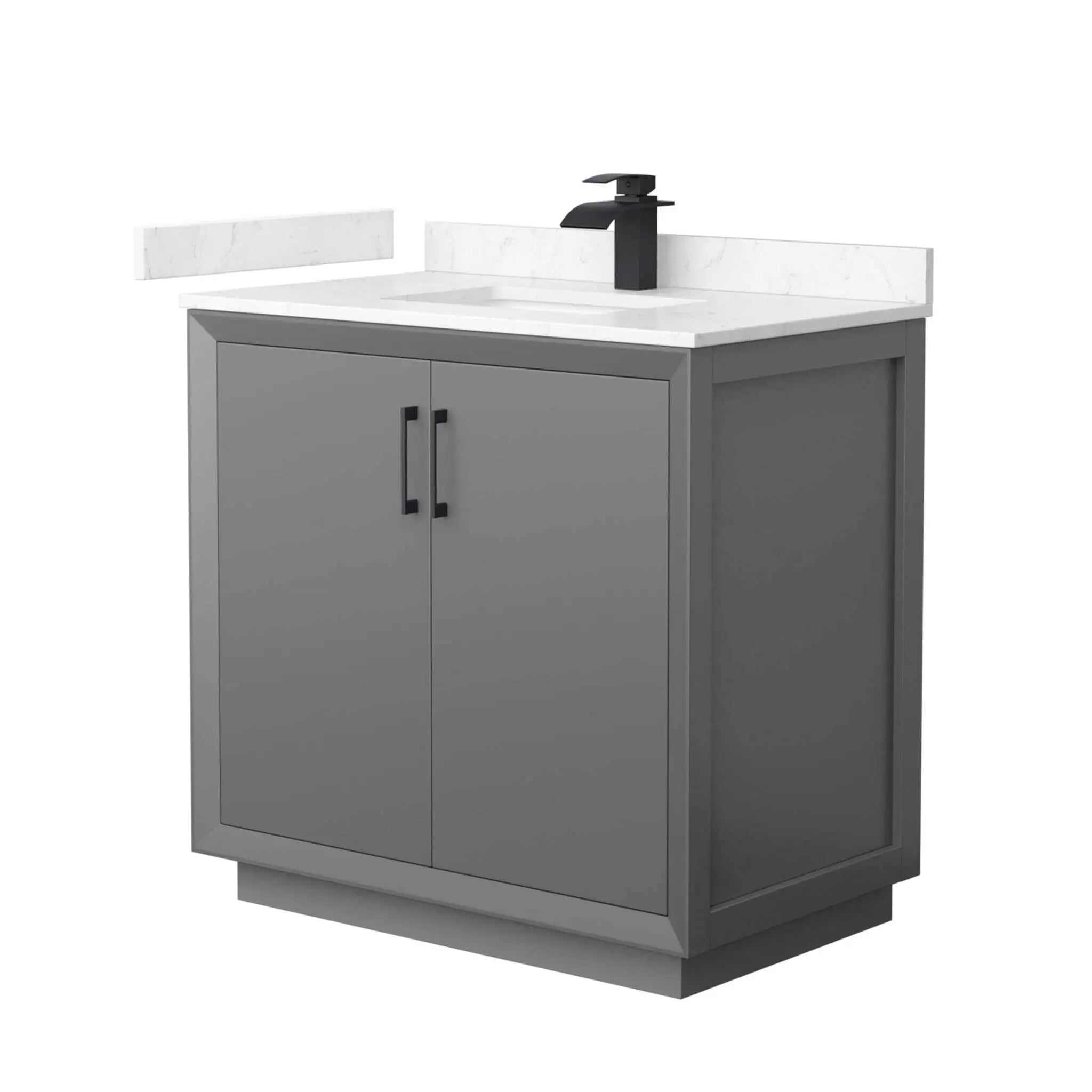36" Strada Single Bathroom Vanity in Dark Gray with Matte Black Trim by Wyndham