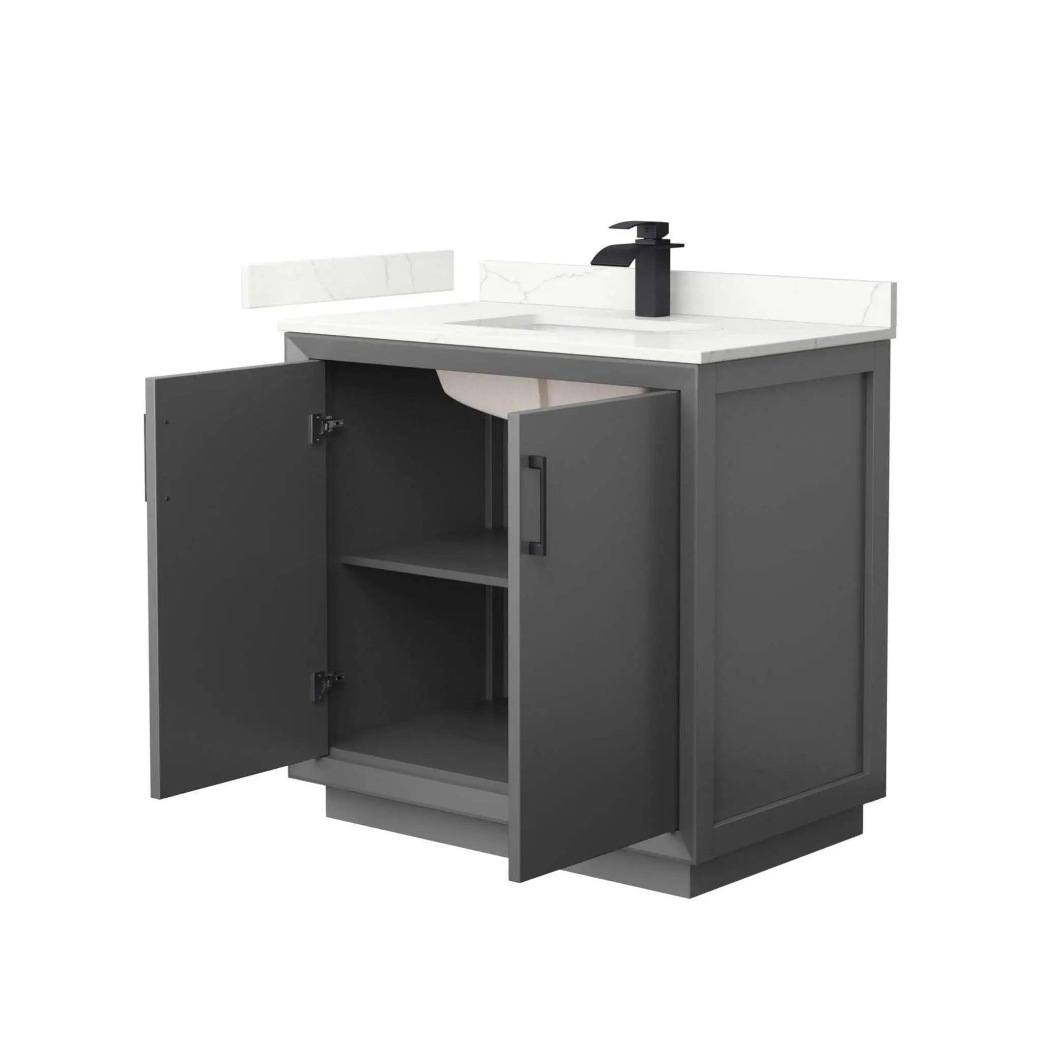 36" Strada Single Bathroom Vanity in Dark Gray with Matte Black Trim by Wyndham