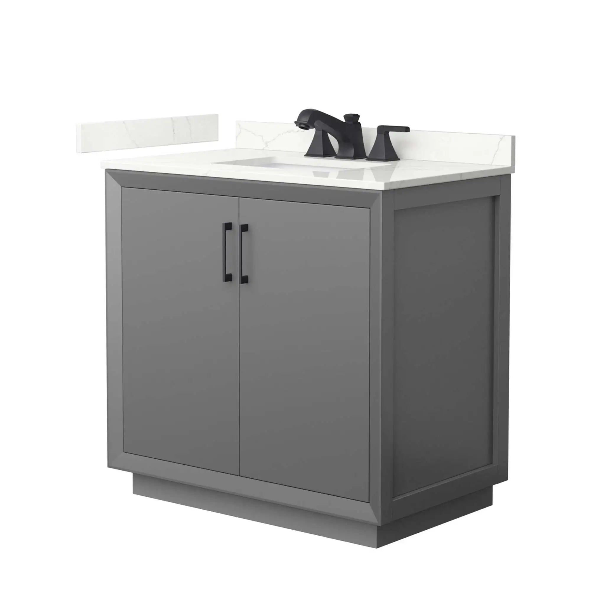 36" Strada Single Bathroom Vanity in Dark Gray with Matte Black Trim by Wyndham