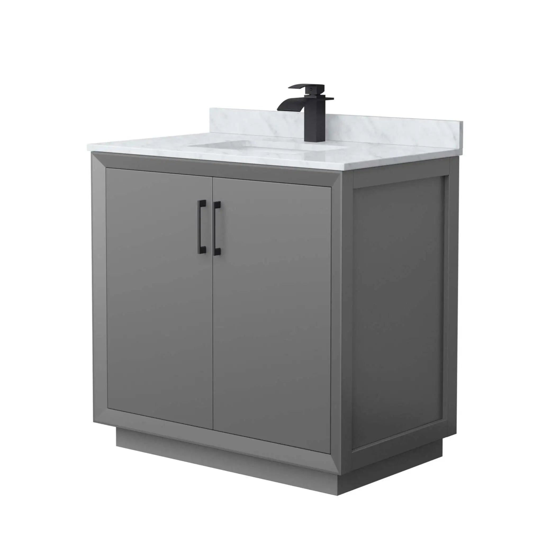 36" Strada Single Bathroom Vanity in Dark Gray with Matte Black Trim by Wyndham
