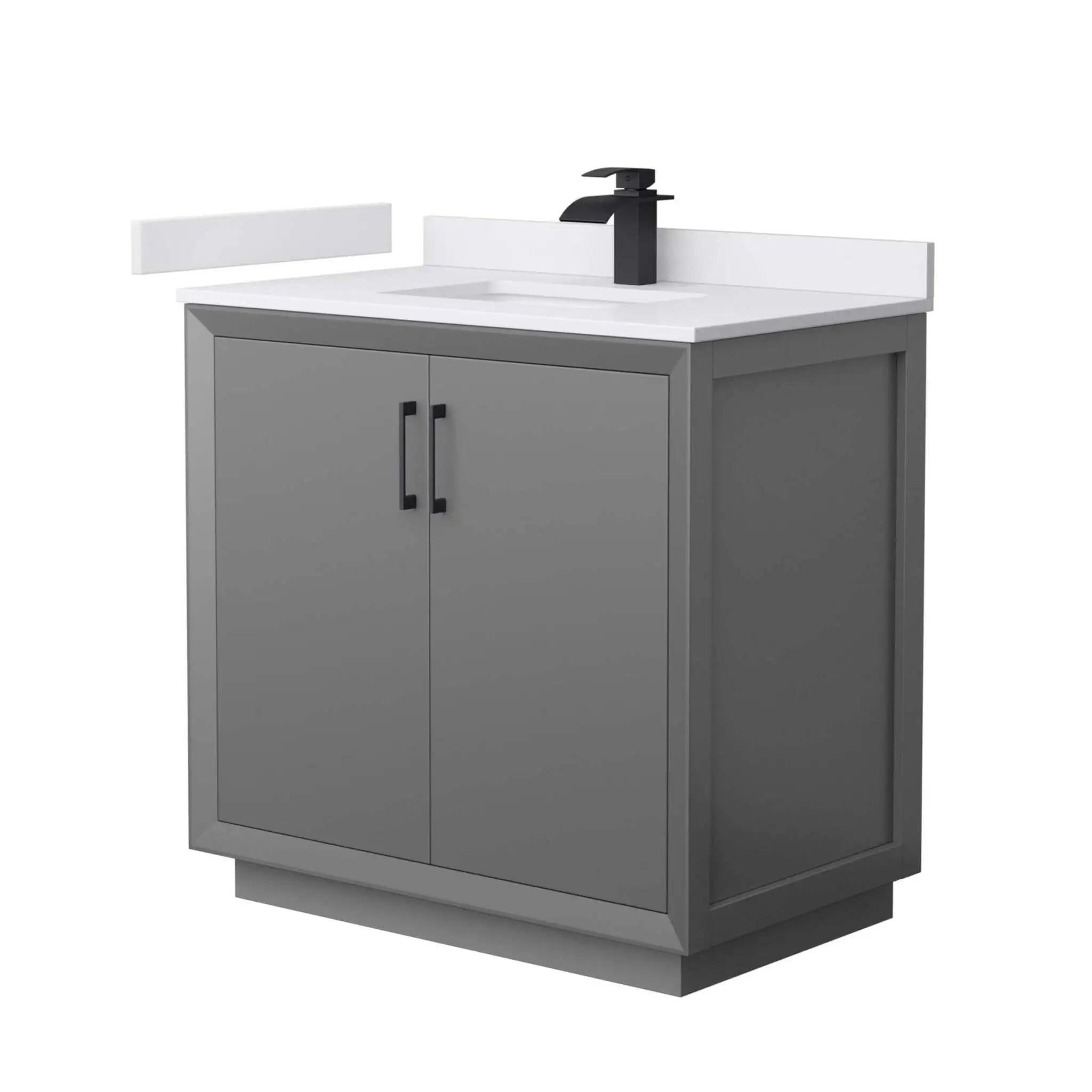 36" Strada Single Bathroom Vanity in Dark Gray with Matte Black Trim by Wyndham