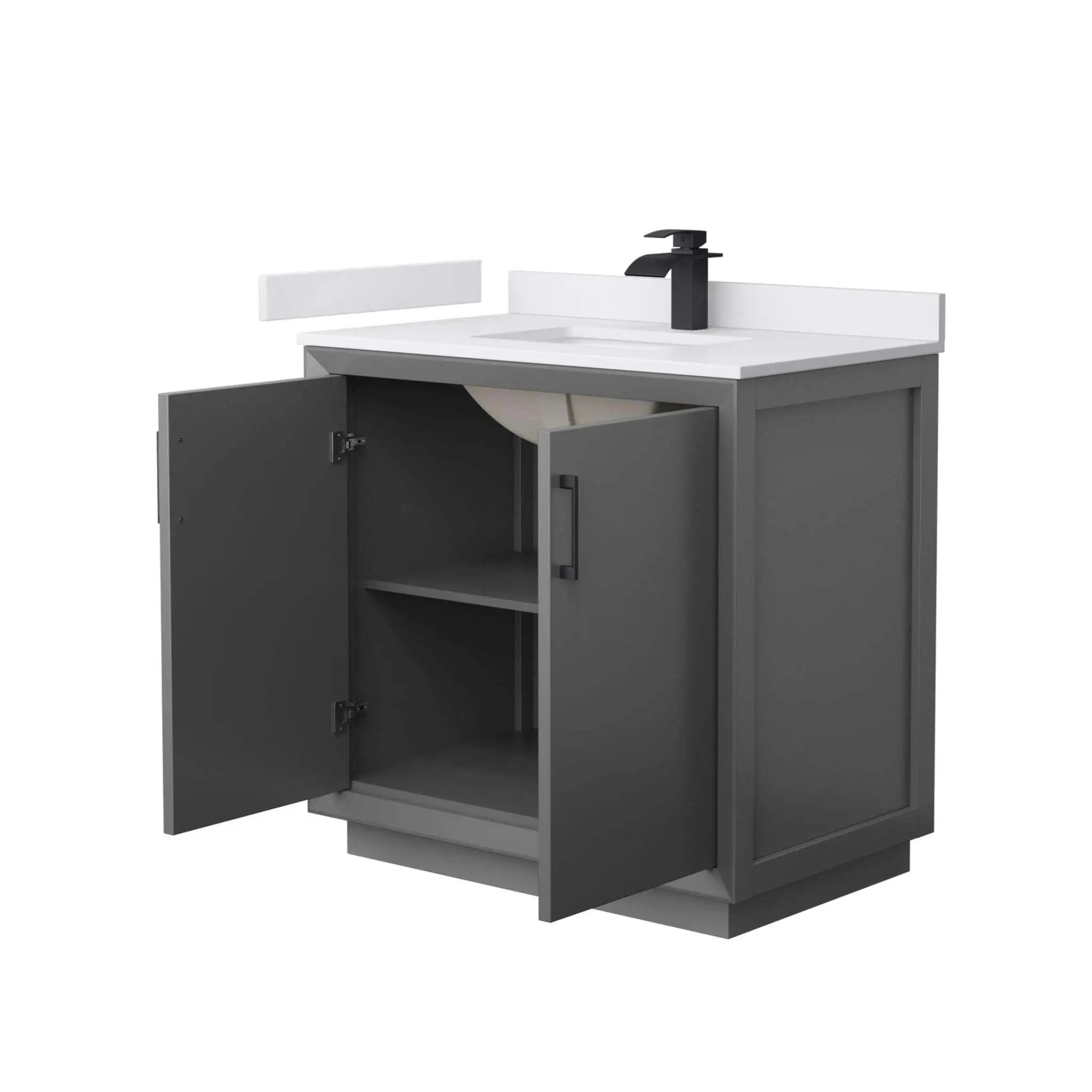 36" Strada Single Bathroom Vanity in Dark Gray with Matte Black Trim by Wyndham