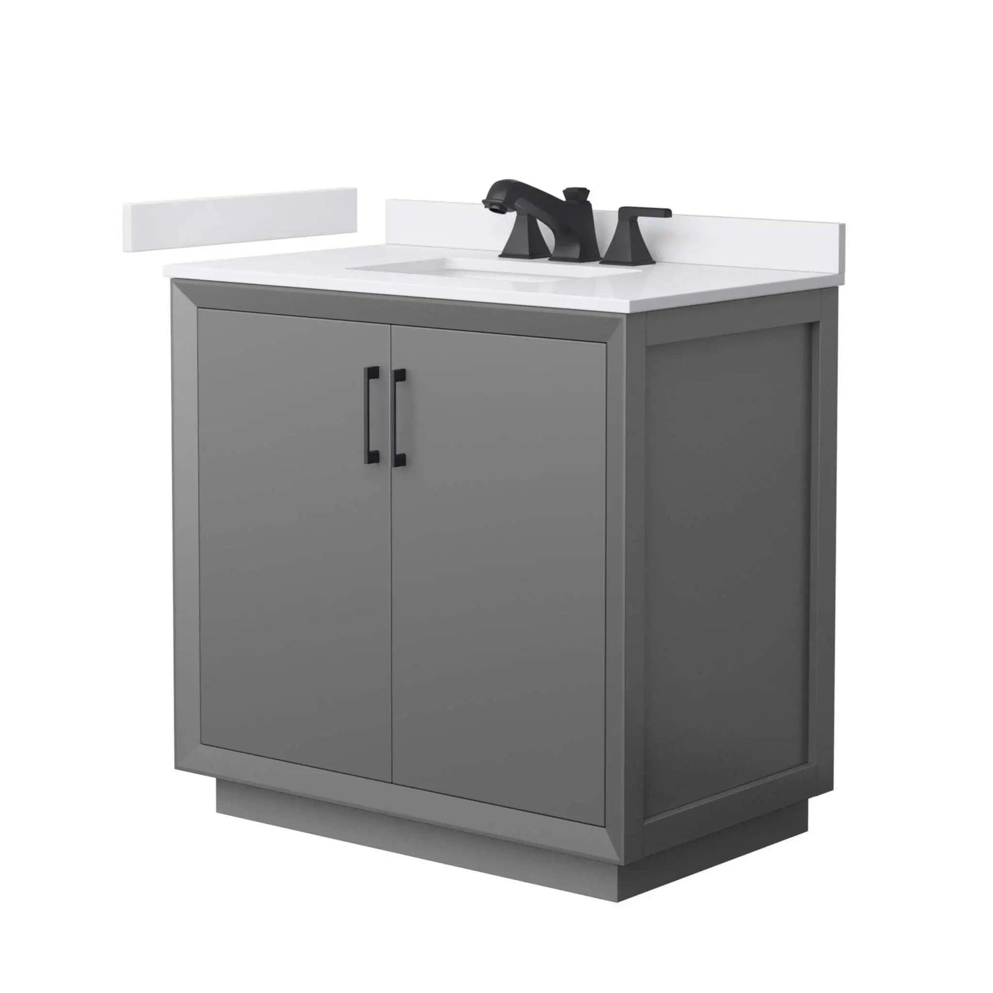 36" Strada Single Bathroom Vanity in Dark Gray with Matte Black Trim by Wyndham