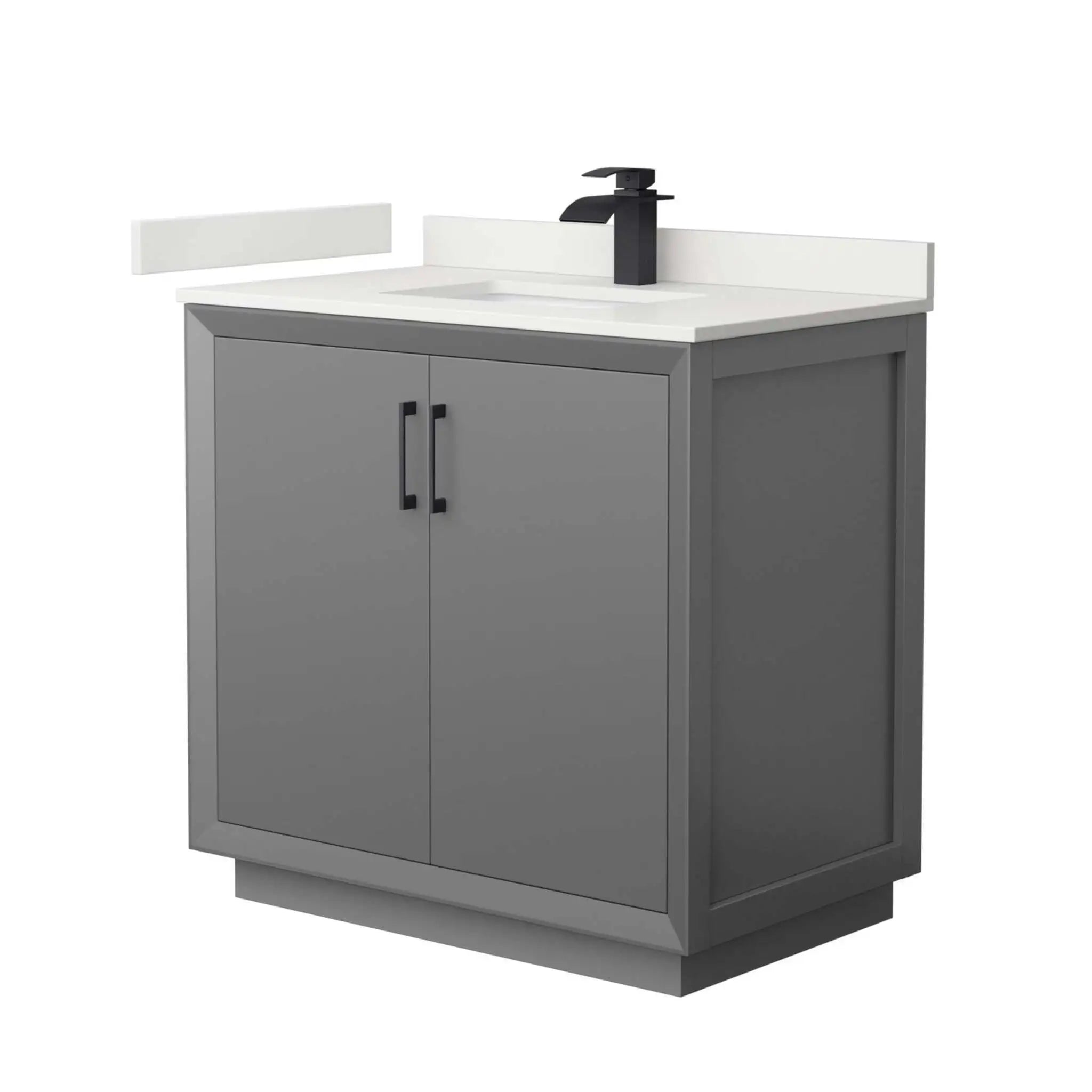 36" Strada Single Bathroom Vanity in Dark Gray with Matte Black Trim by Wyndham