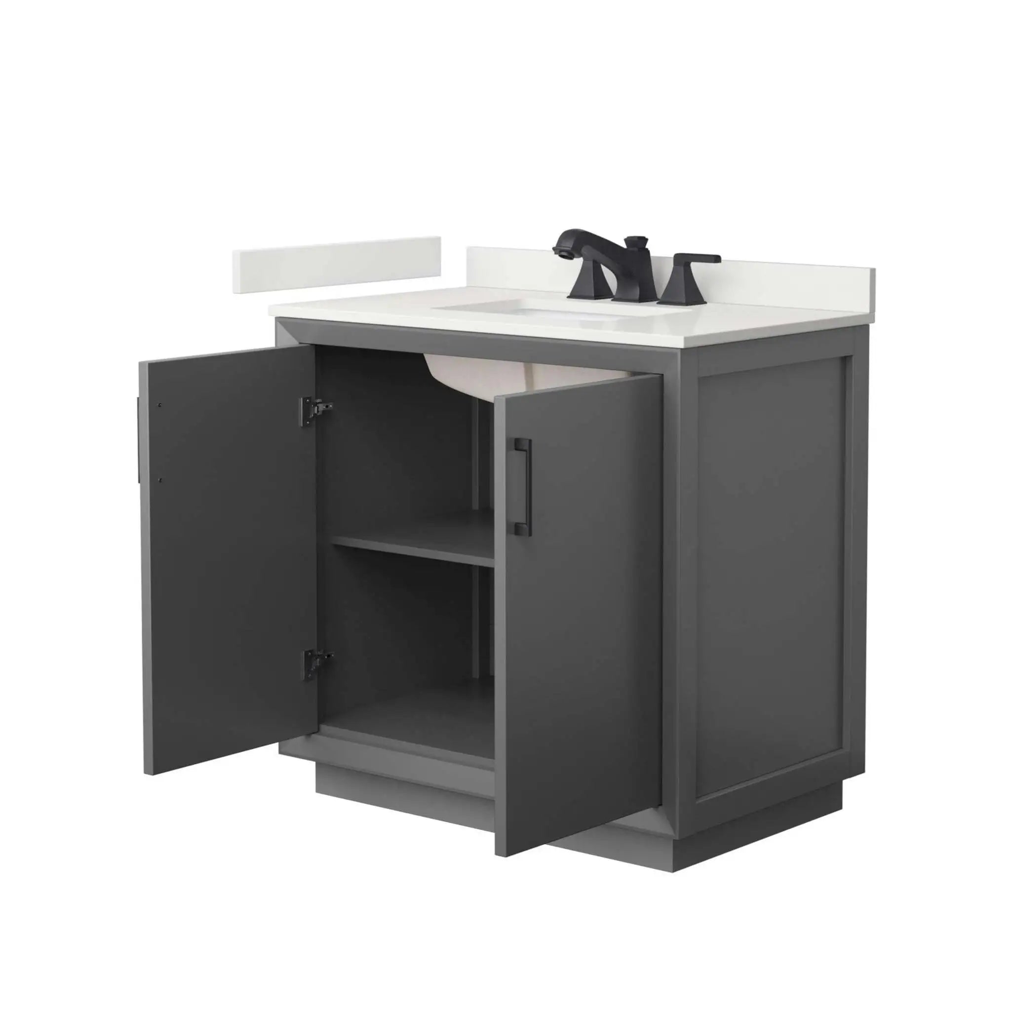 36" Strada Single Bathroom Vanity in Dark Gray with Matte Black Trim by Wyndham