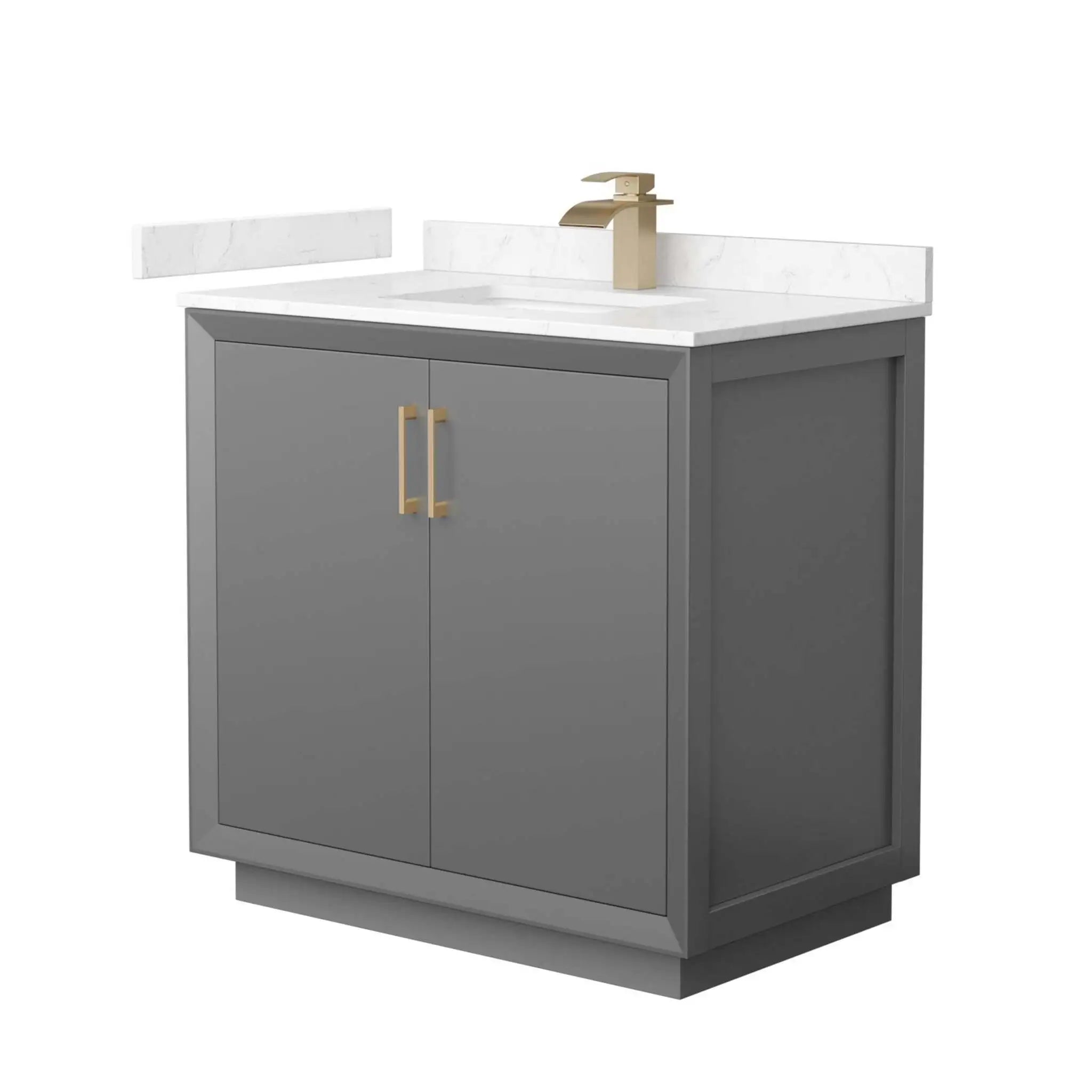 36" Strada Single Bathroom Vanity in Dark Gray with Satin Bronze Trim by Wyndham