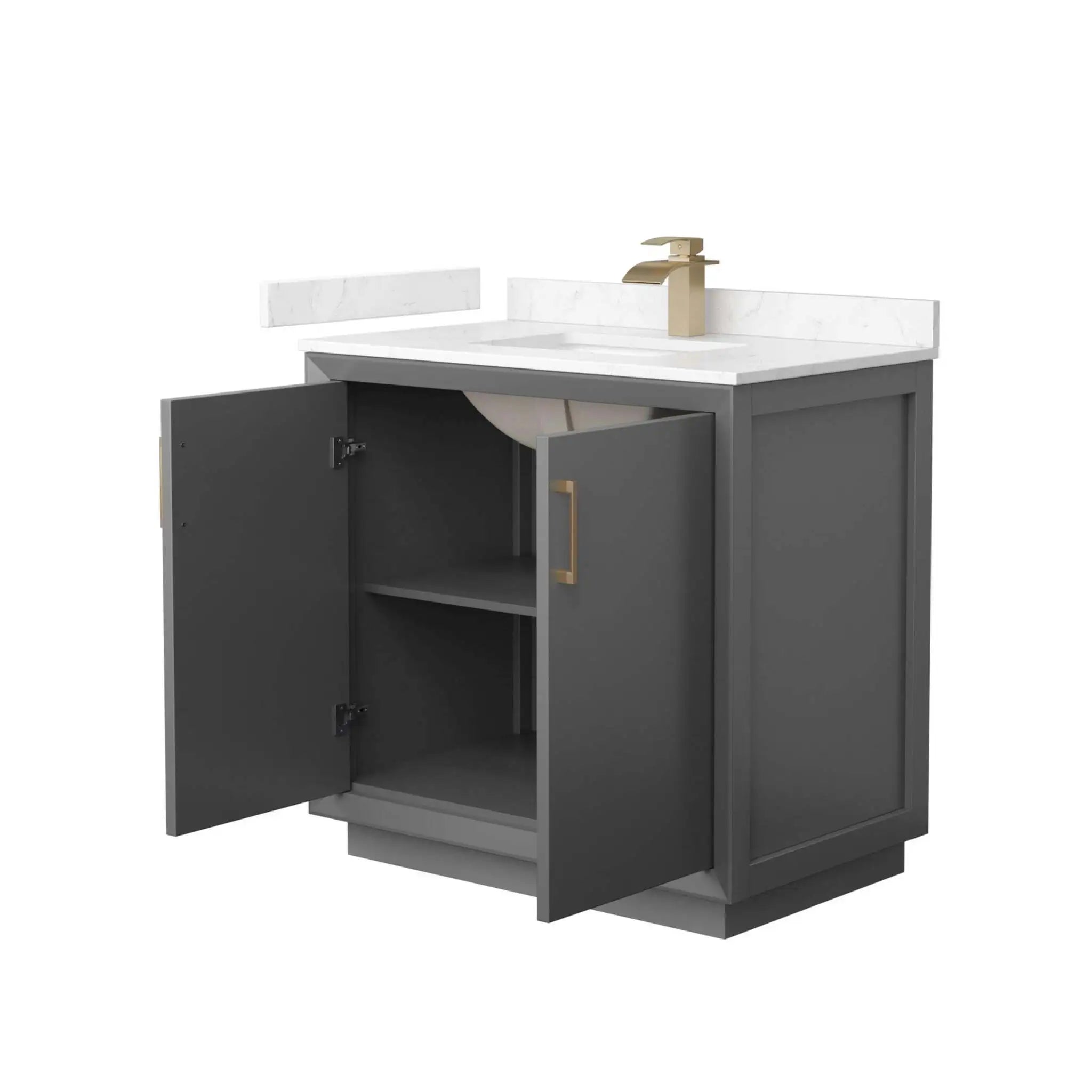 36" Strada Single Bathroom Vanity in Dark Gray with Satin Bronze Trim by Wyndham
