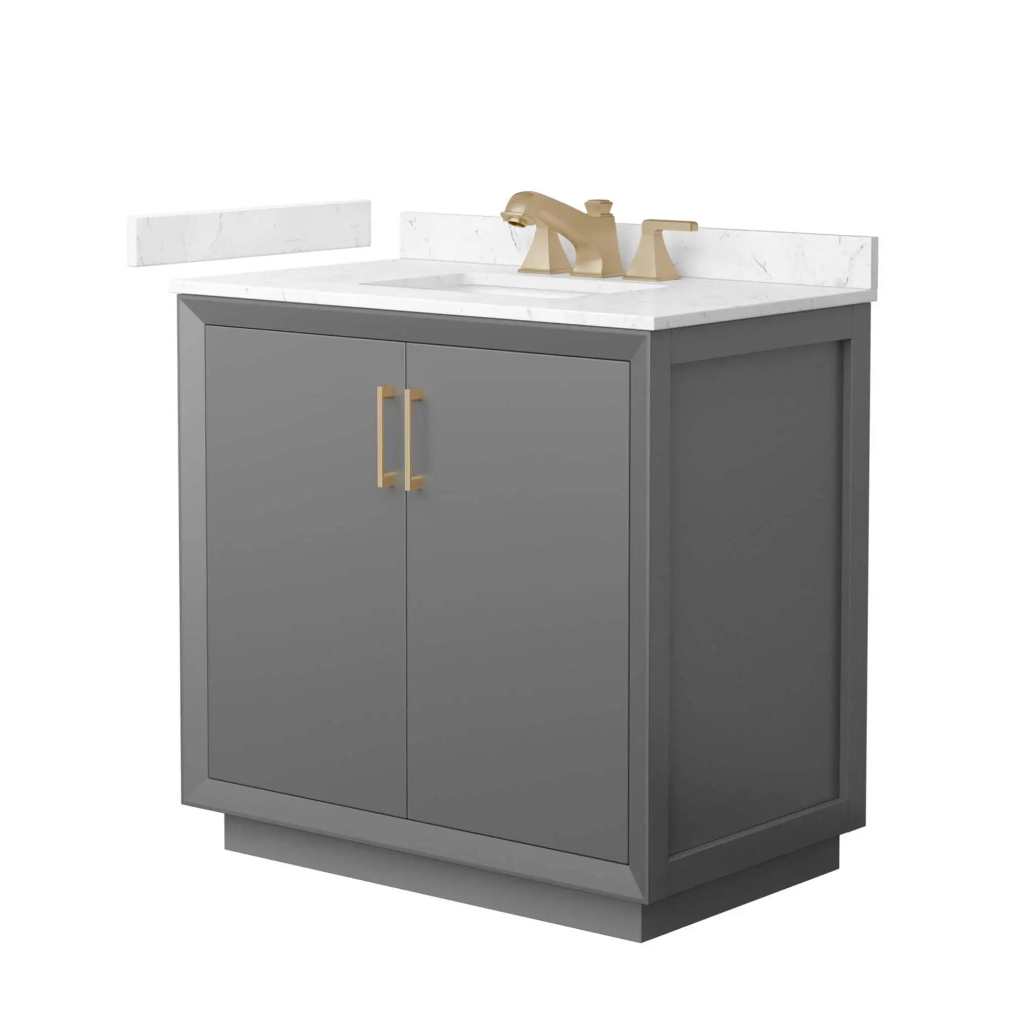 36" Strada Single Bathroom Vanity in Dark Gray with Satin Bronze Trim by Wyndham