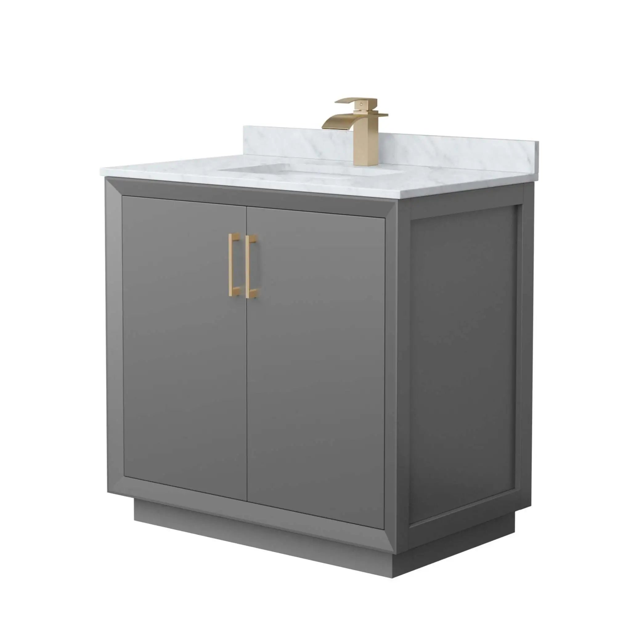 36" Strada Single Bathroom Vanity in Dark Gray with Satin Bronze Trim by Wyndham