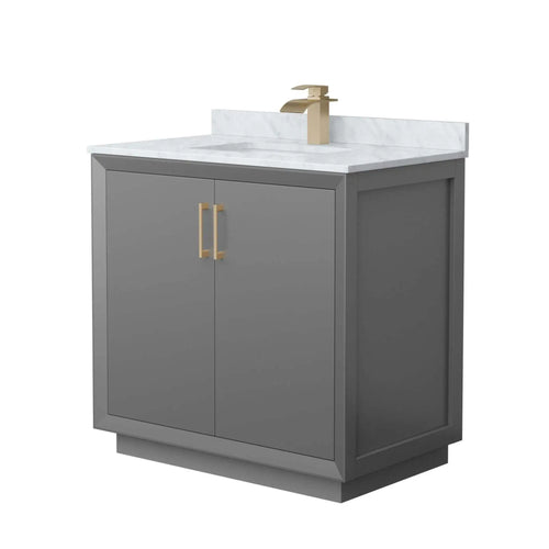 36" Strada Single Bathroom Vanity in Dark Gray with Satin Bronze Trim by Wyndham